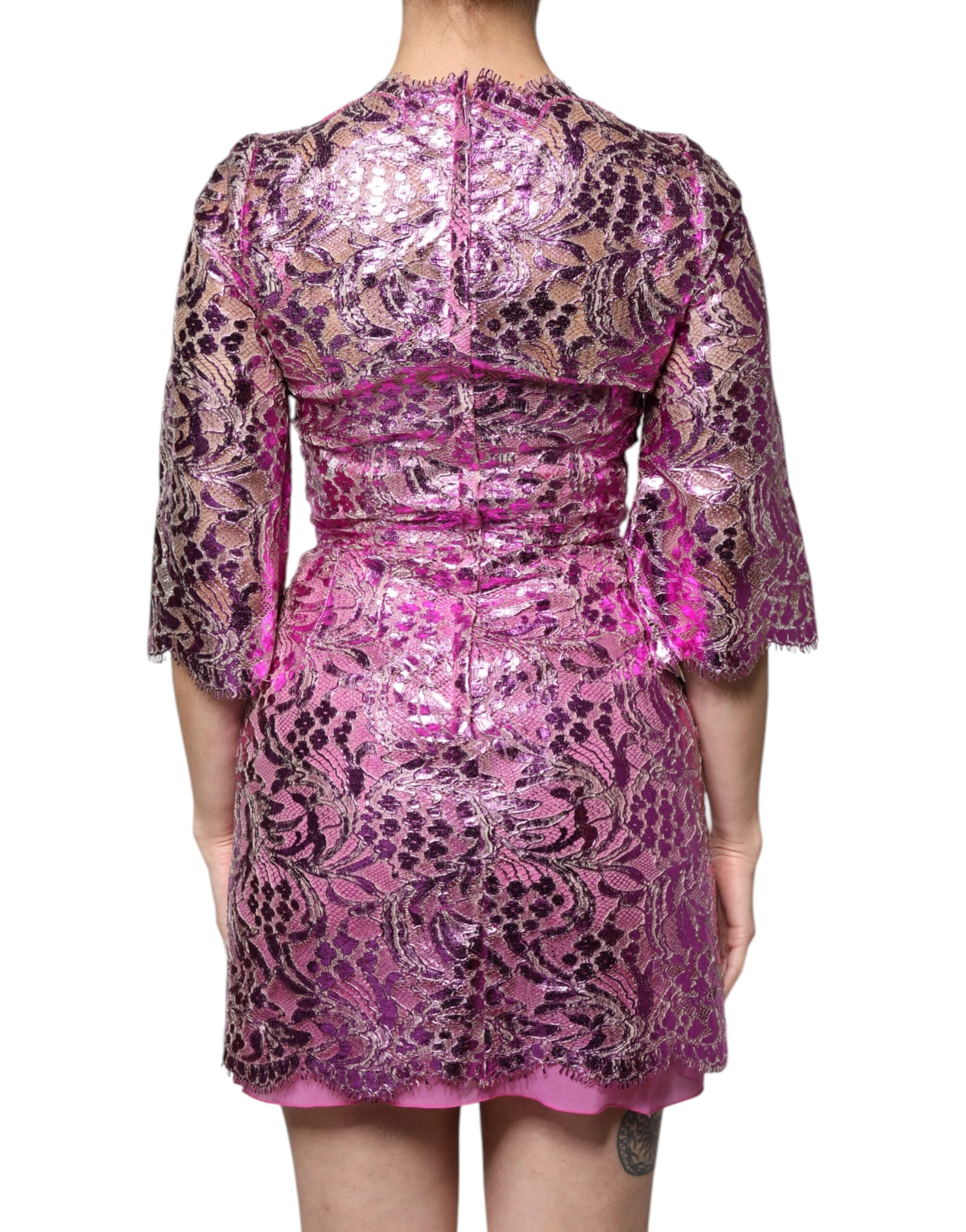 Мини рокля Dolce &amp; Gabbana Metallic Fuchsia Floral Sheath
