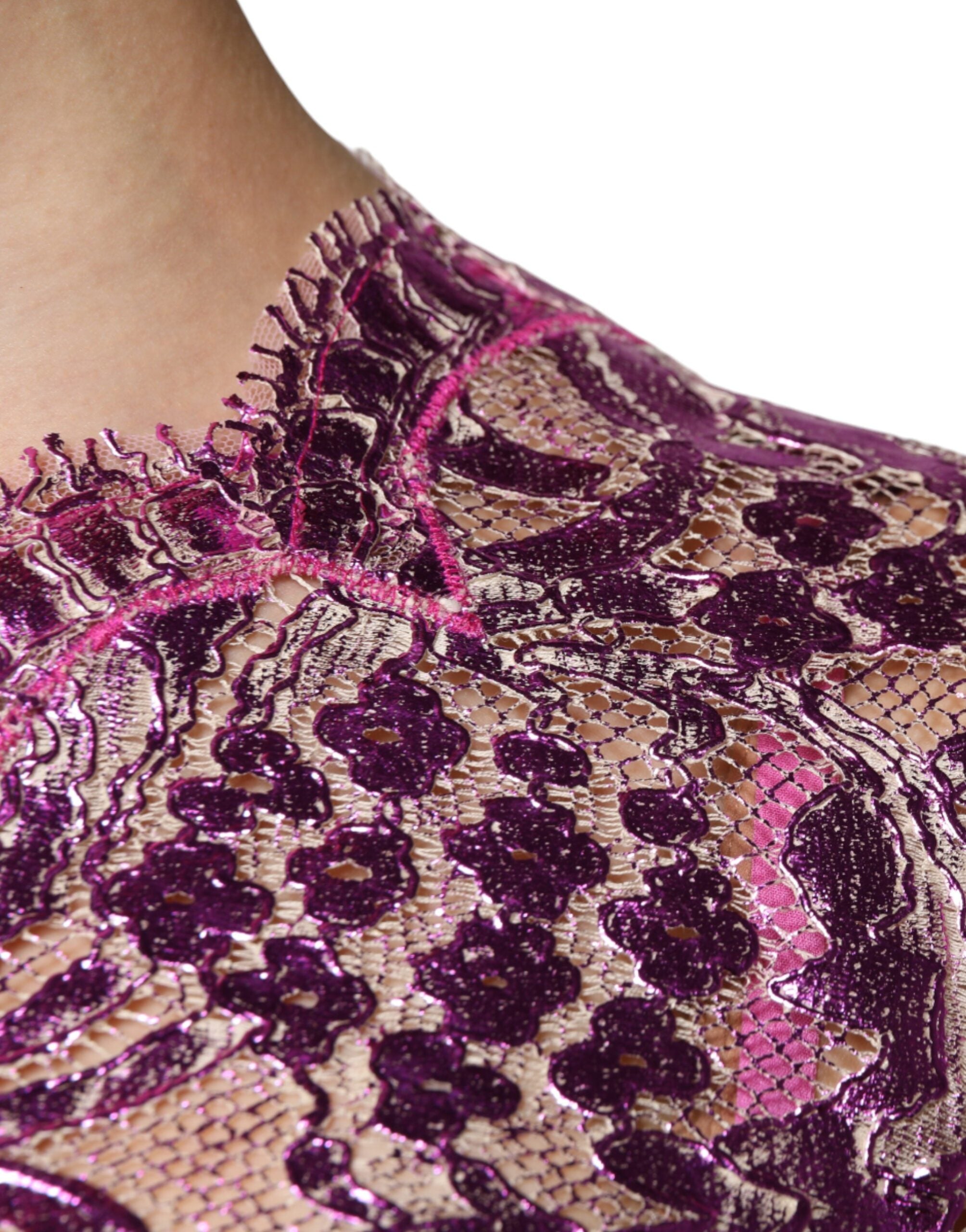 Мини рокля Dolce &amp; Gabbana Metallic Fuchsia Floral Sheath