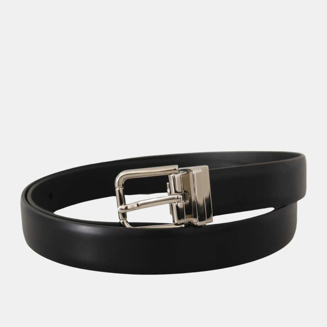 Dolce & Gabbana Leather Men Belt with Metal Buckle