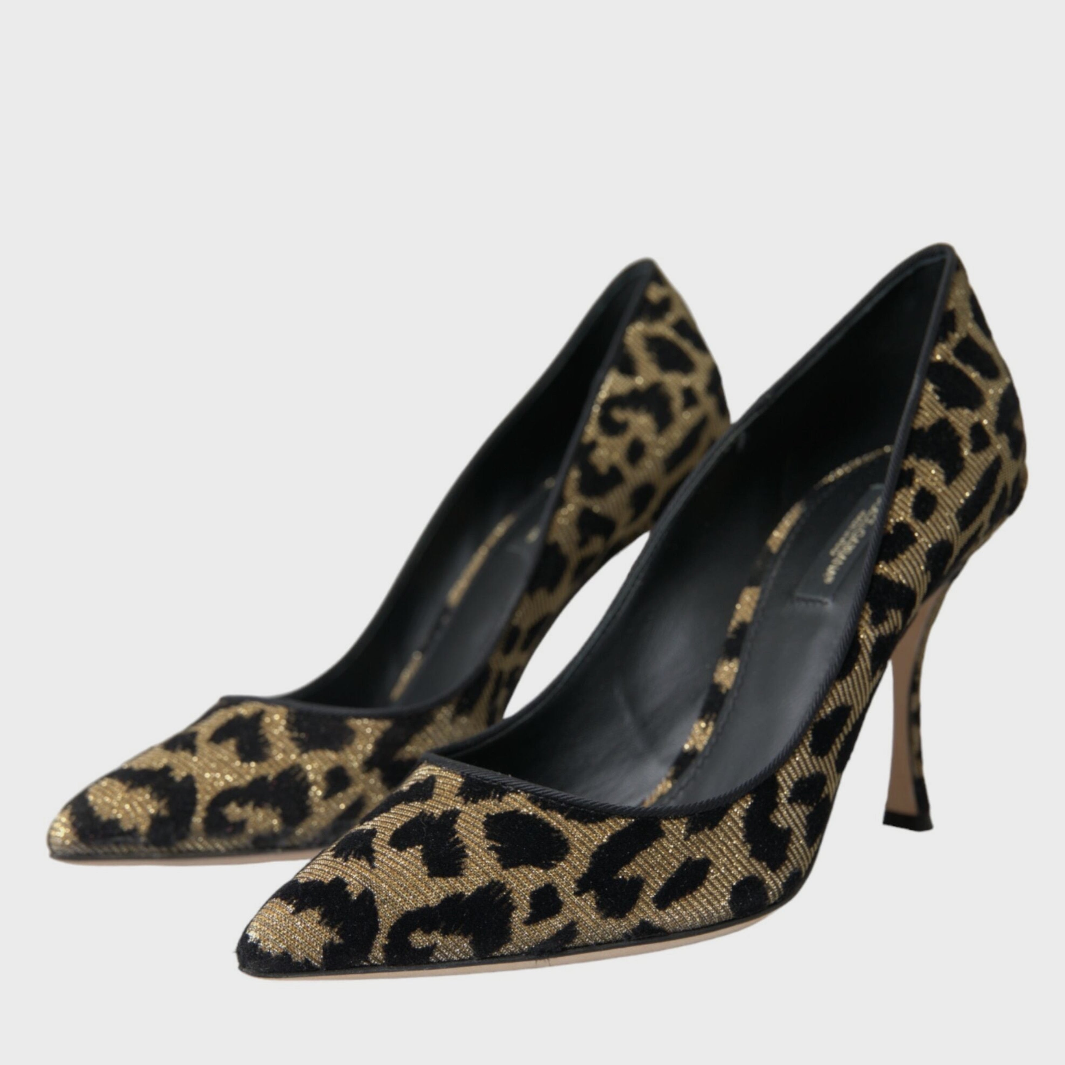 Dolce & Gabbana Black Gold Leopard Lurex Heels Pumps Shoes