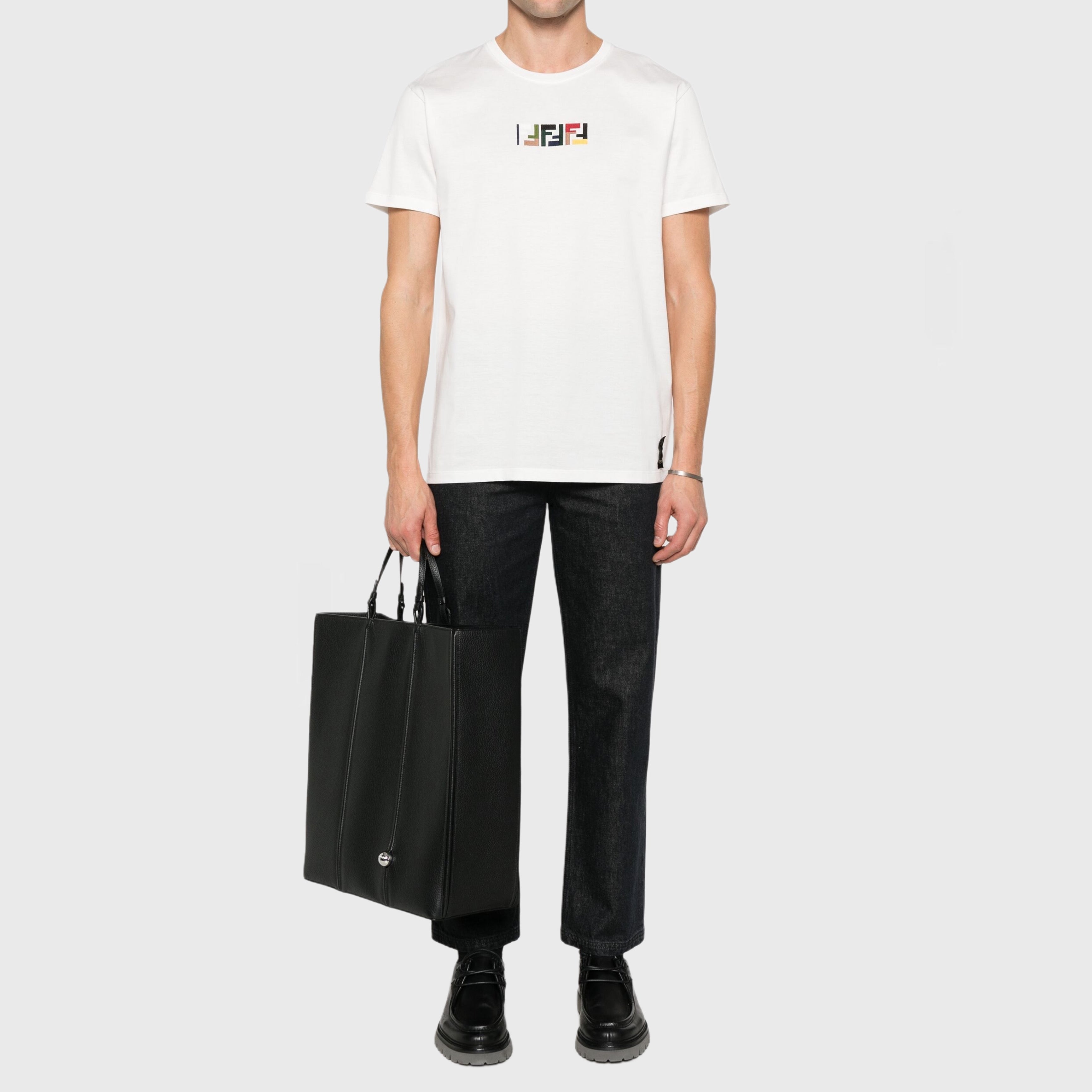 Мъжка луксозна памучна тениска с лого Men’s white cotton t-shirt FENDI FY1319AU1MF0QA0 