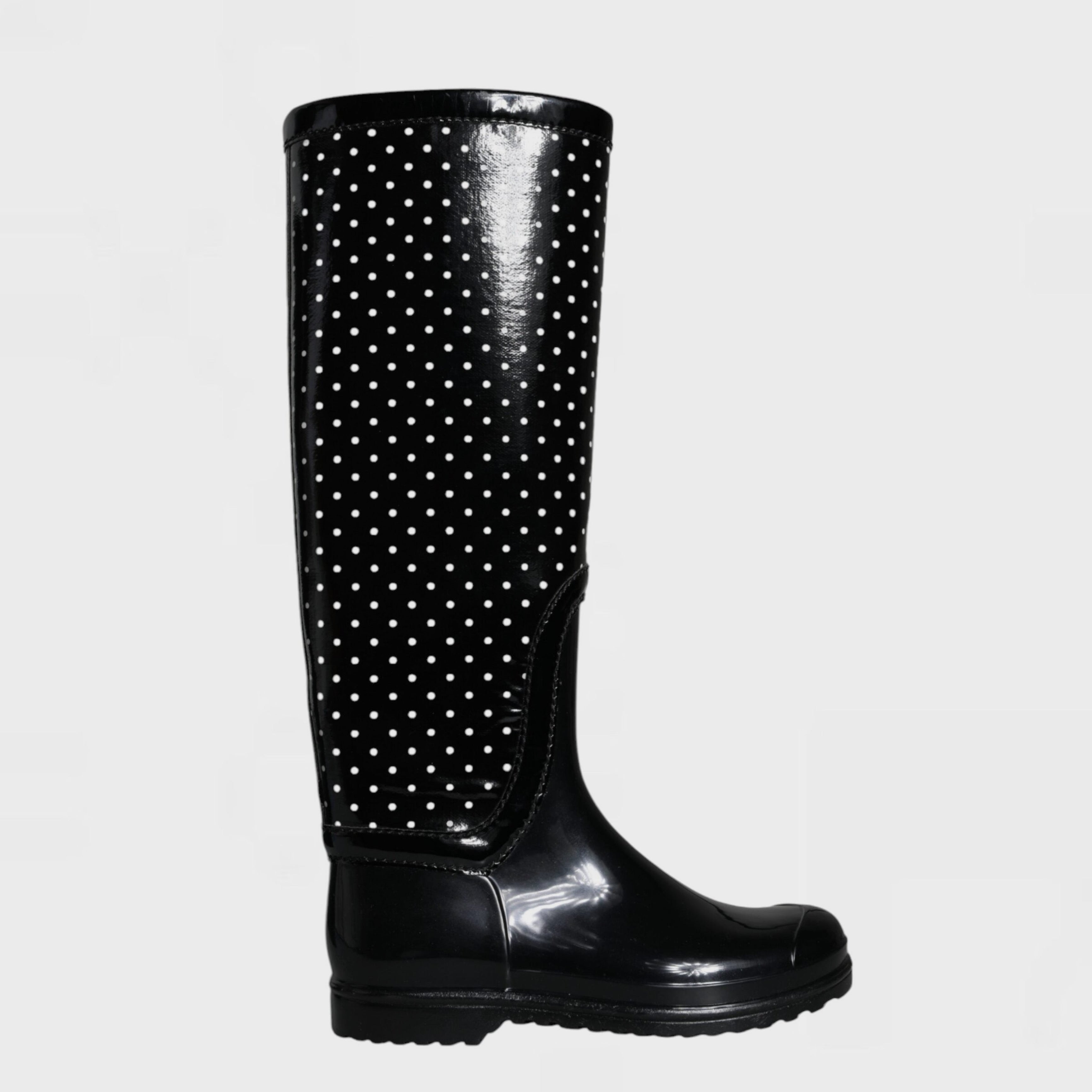 Дамски гумени ботуши за дъжд Dolce & Gabbana Women’s Black Polka Dot Rubber Knee High Boots