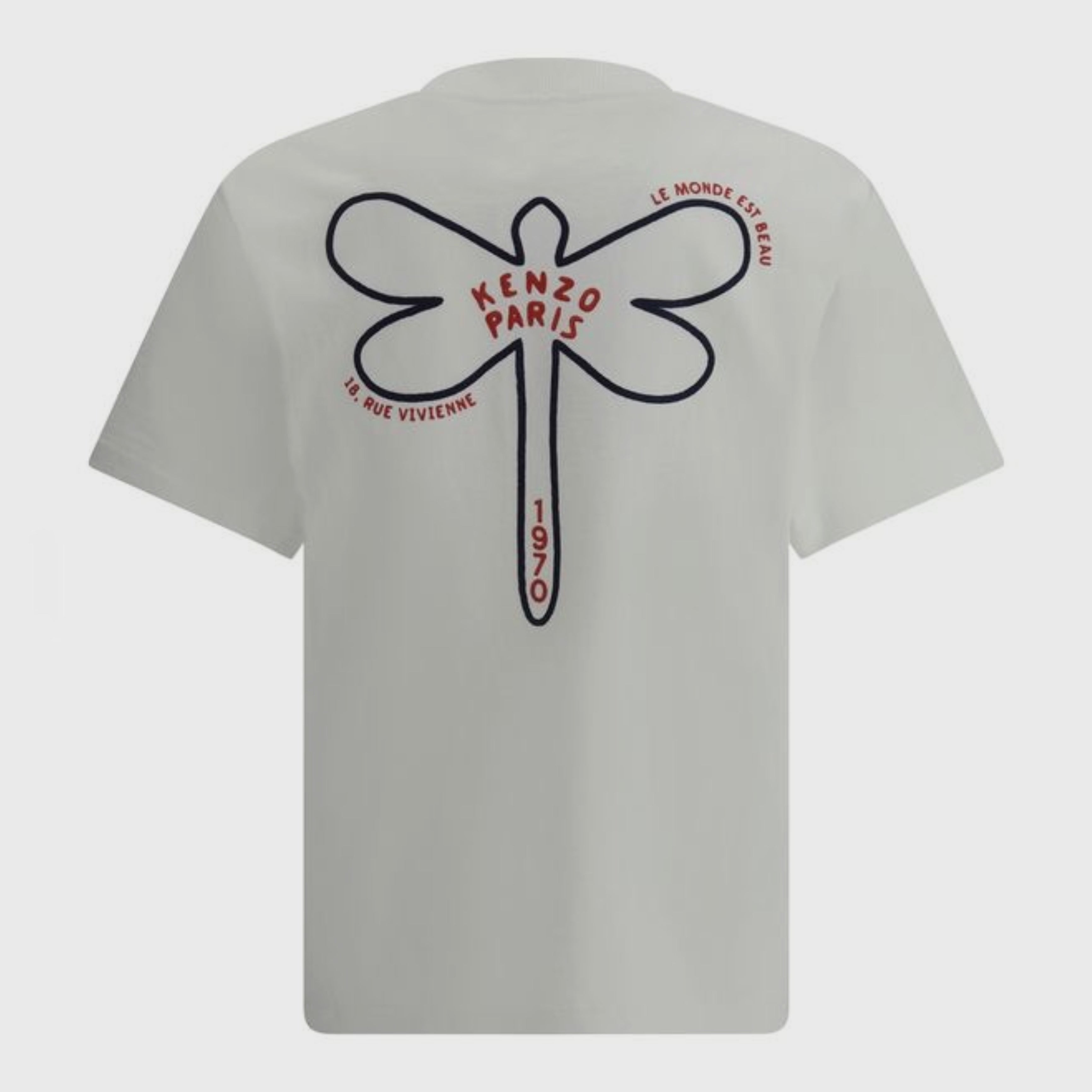 Мъжка памучна тениска с водно конче в бяло KENZO Paris Men’s White Dragonfly Embroidered Classic T-shirt