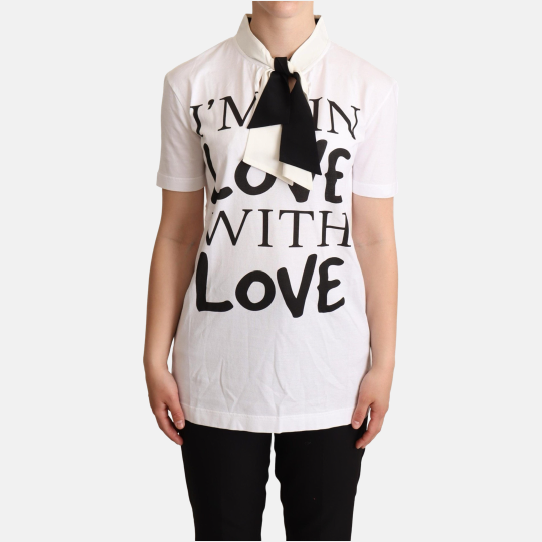 Дамска тениска Dolce & Gabbana Chic Love Slogan Silk Cotton Tee