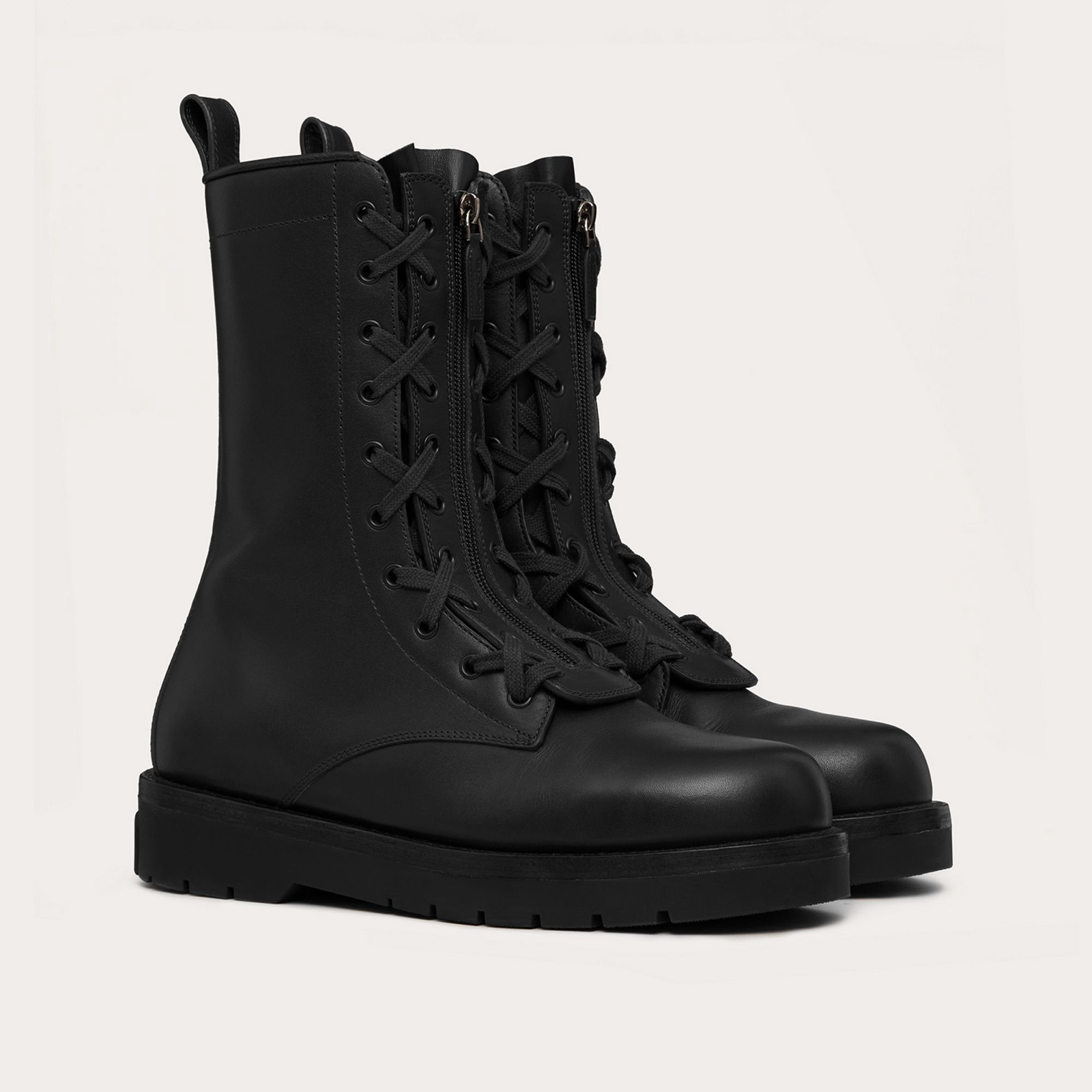 Valentino Garavani Combat Leather Boots Lateral View