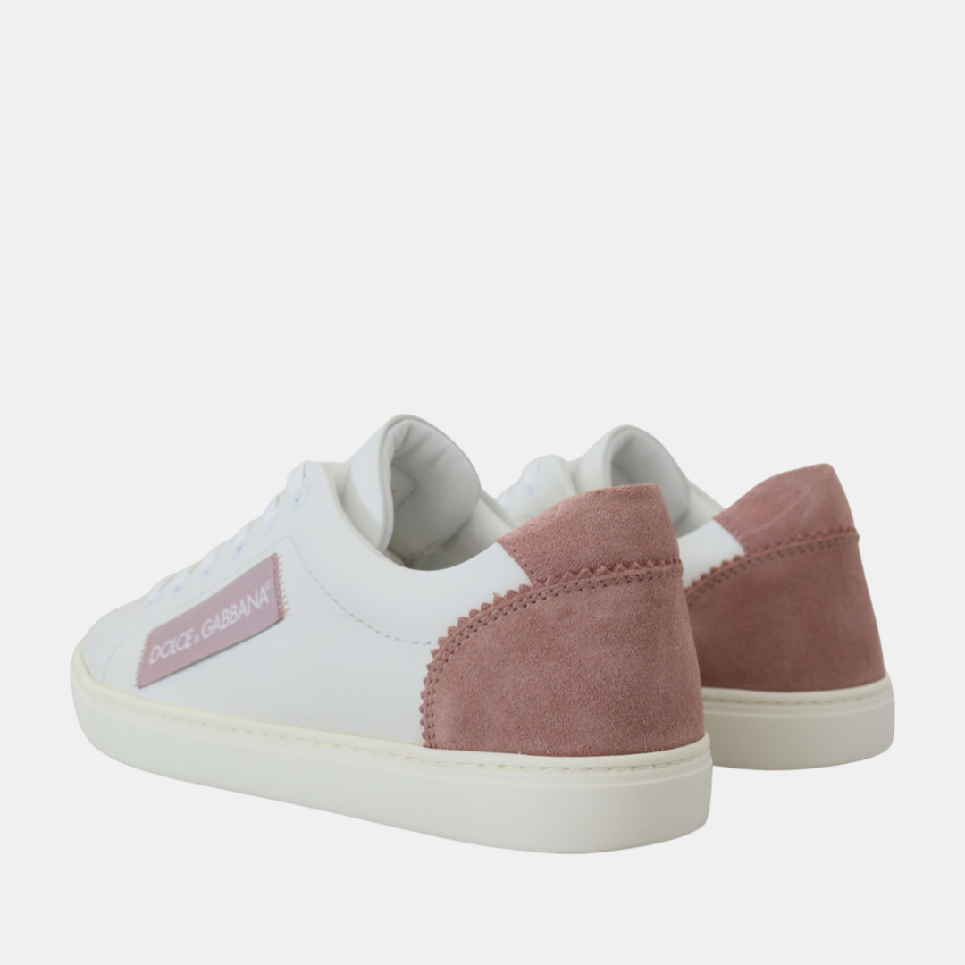 Дамски бели кецове Dolce & Gabbana
Chic White Pink Leather Low-Top Sneakers