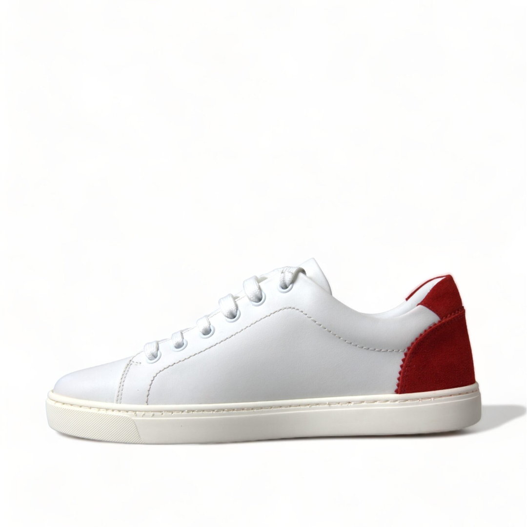 Дамски бели маратонки Dolce & Gabbana Chic White Leather Sneakers with Red Accents