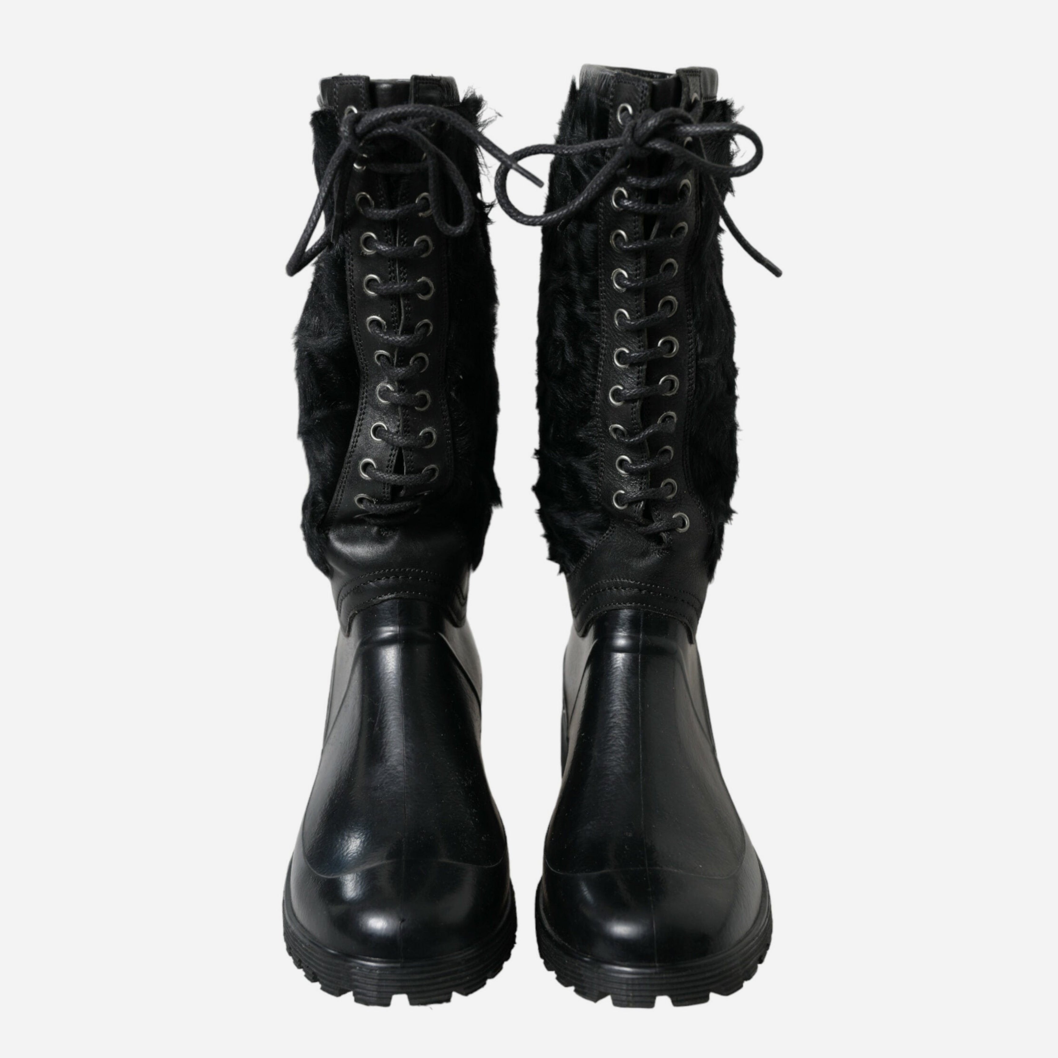 Мъжки луксозни ботуши с козина Dolce & Gabbana Men’s Sleek Black Shearling Mid Calf Boots