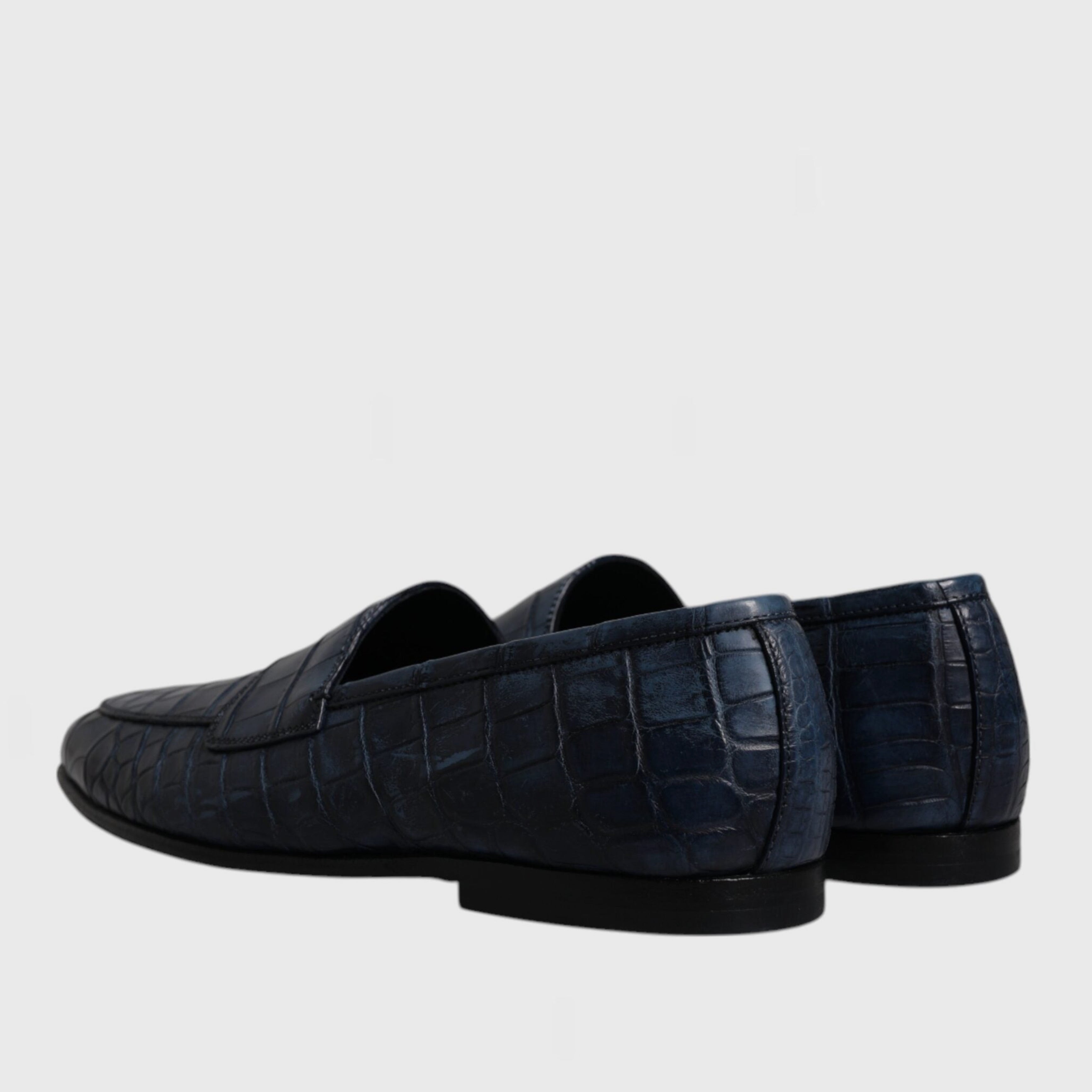 Мъжки луксозни тъмносини мокасини лоуфъри от крокодилска кожа DOLCE & GABBANA Men’s Blue Crocodile Leather Luxury Loafers