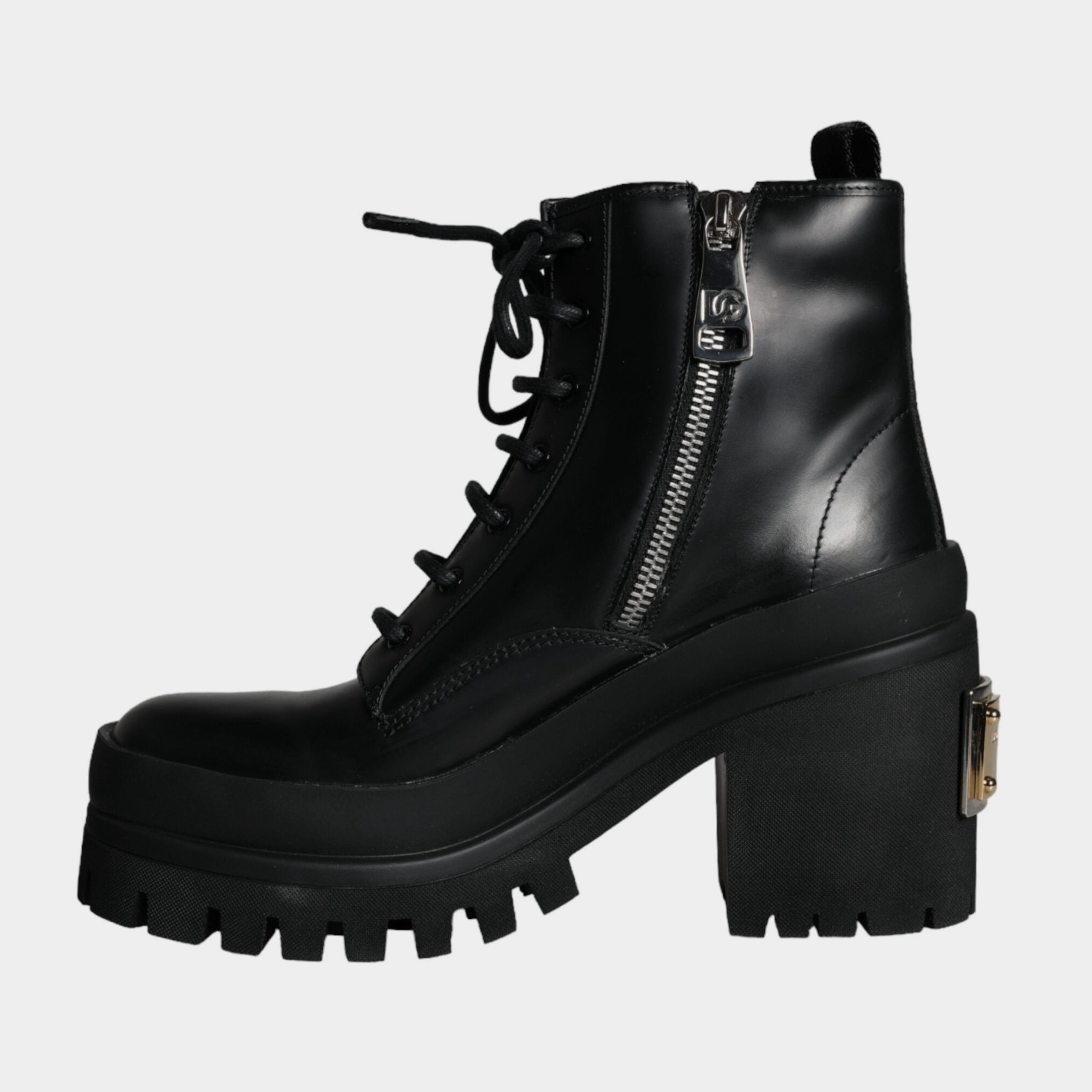 Мъжки луксозни боти на ток от естествена кожа Dolce & Gabbana Men’s Black Leather Ankle Boots on Heels