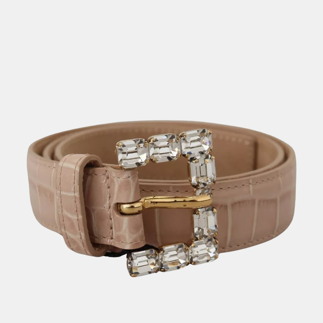 Дамски бежов колан Dolce & Gabbana
Beige Leather Crystal Buckle Women Belt