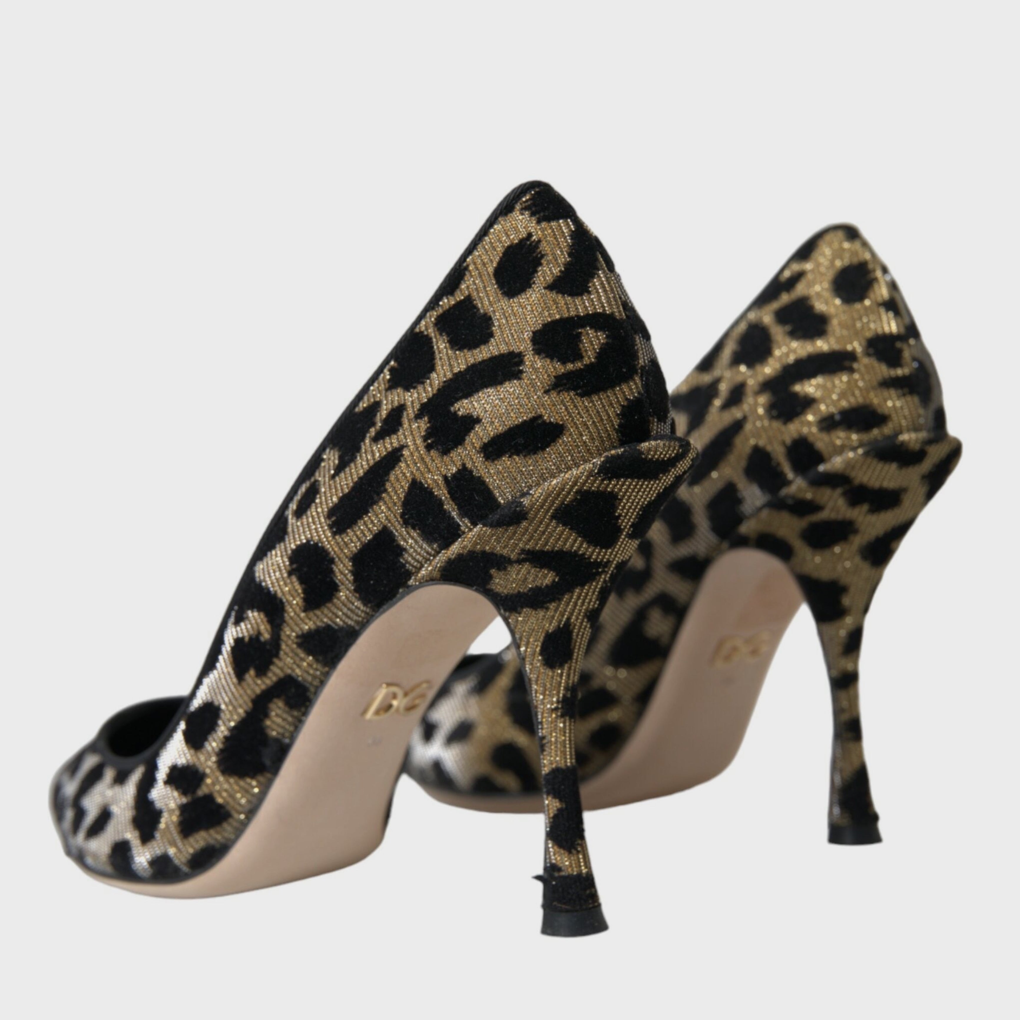 Dolce & Gabbana Black Gold Leopard Lurex Heels Pumps Shoes