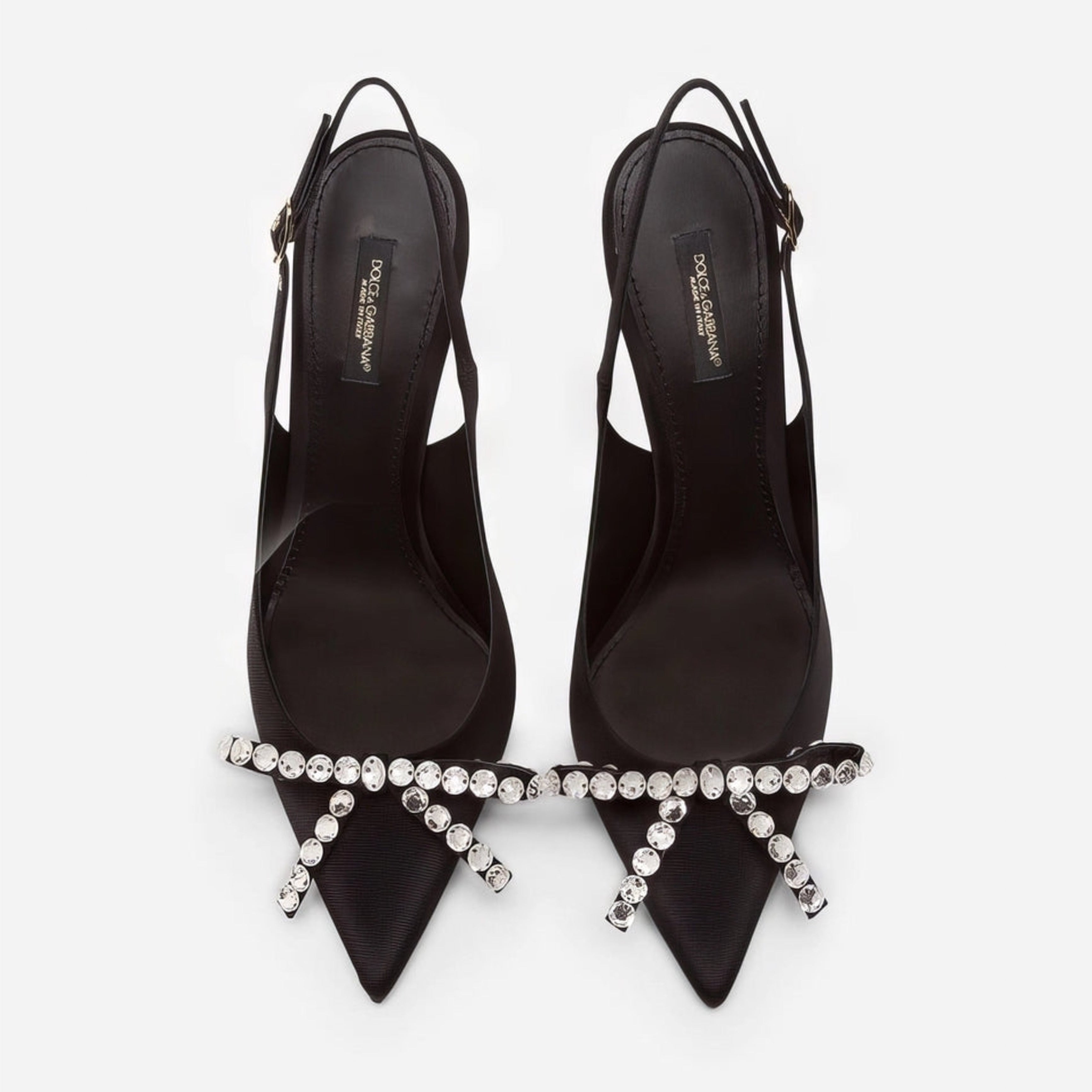 Дамски луксозни обувки на висок ток в черно с кристали DOLCE & GABBANA Women’s Black Embellished Slingback Heels