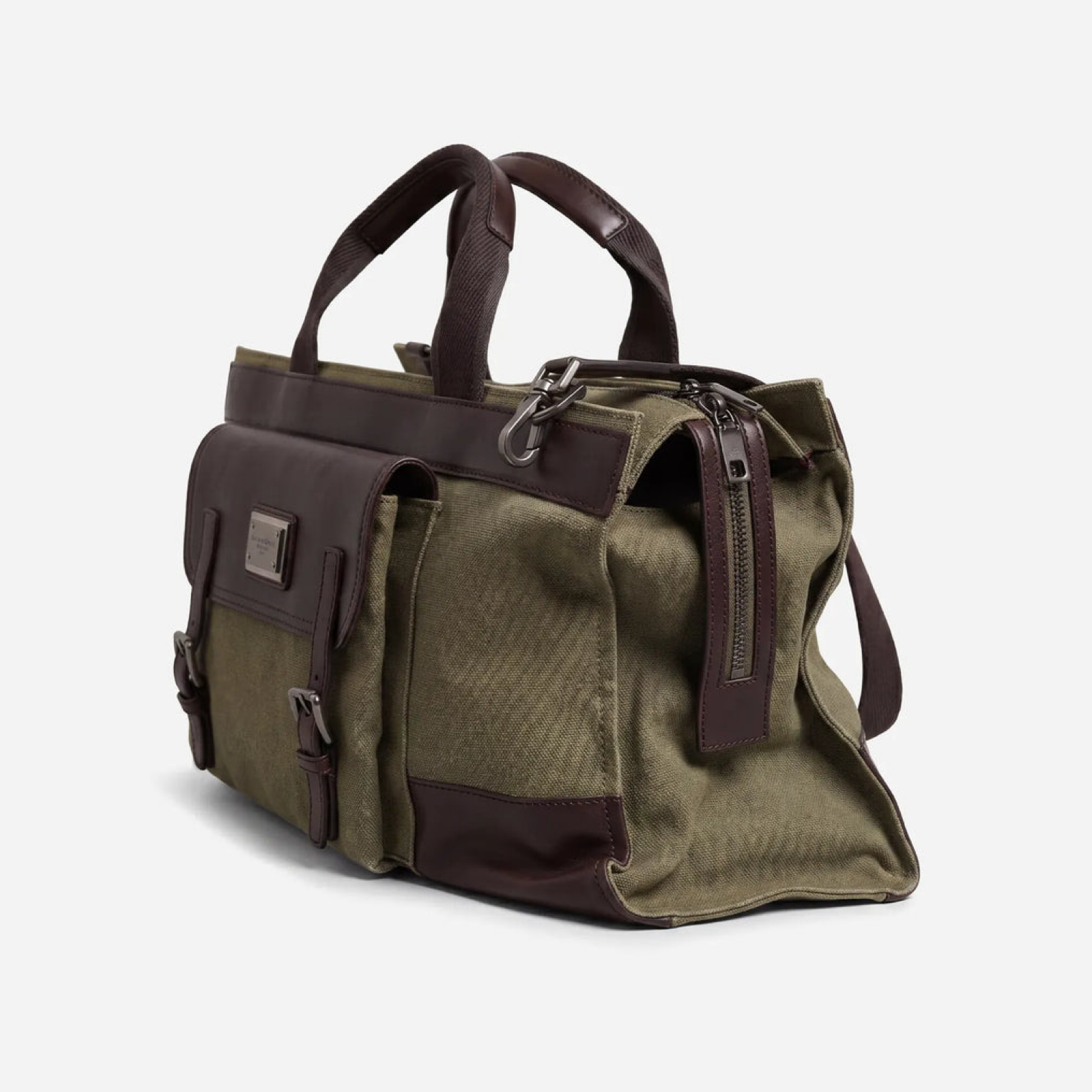 Dolce & Gabbana Military Green Two Tone Duffel Bag Side View