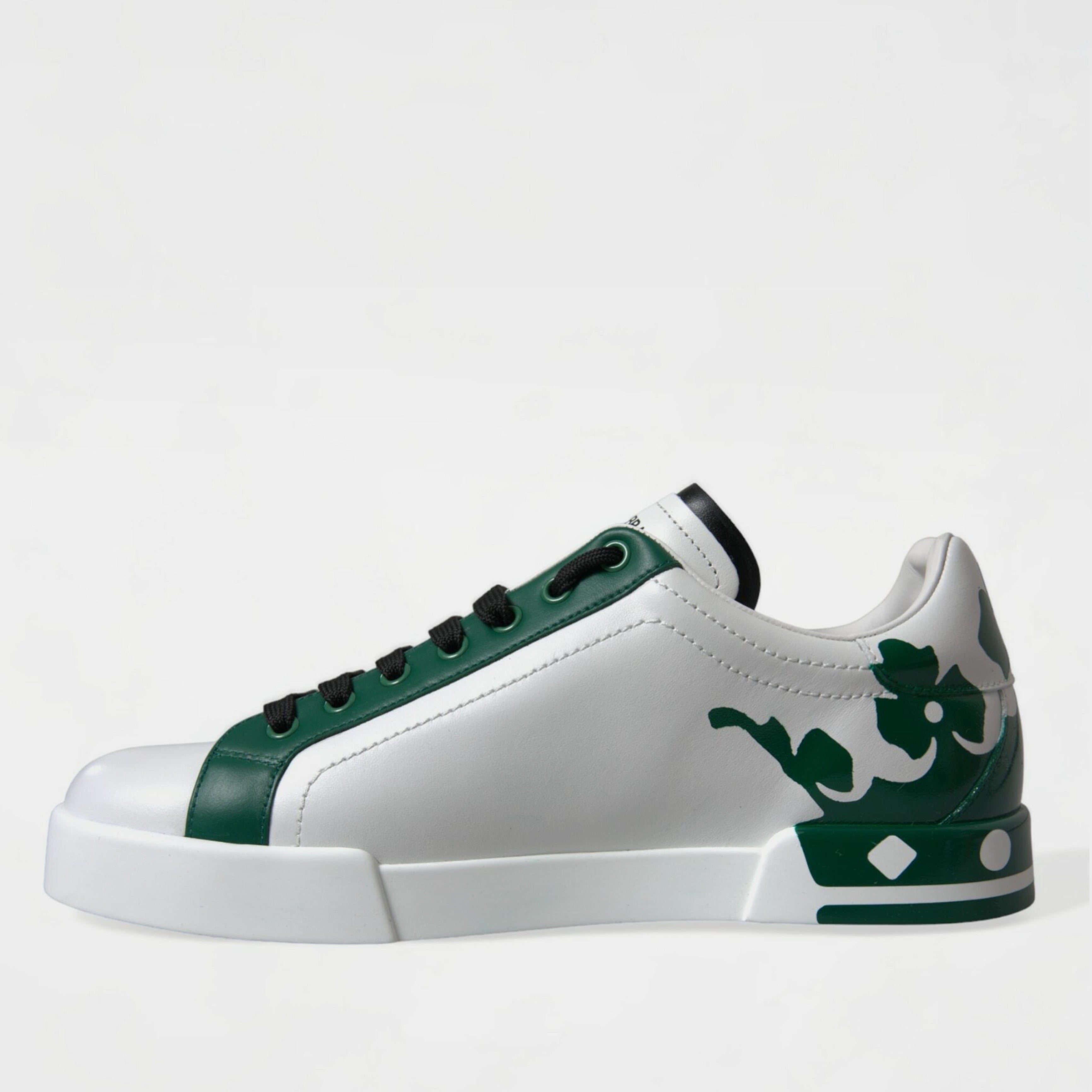 Мъжки кожени кецове в бяло със зелена корона DOLCE & GABBANA Men’s Luxury Green Crown Leather Sneakers