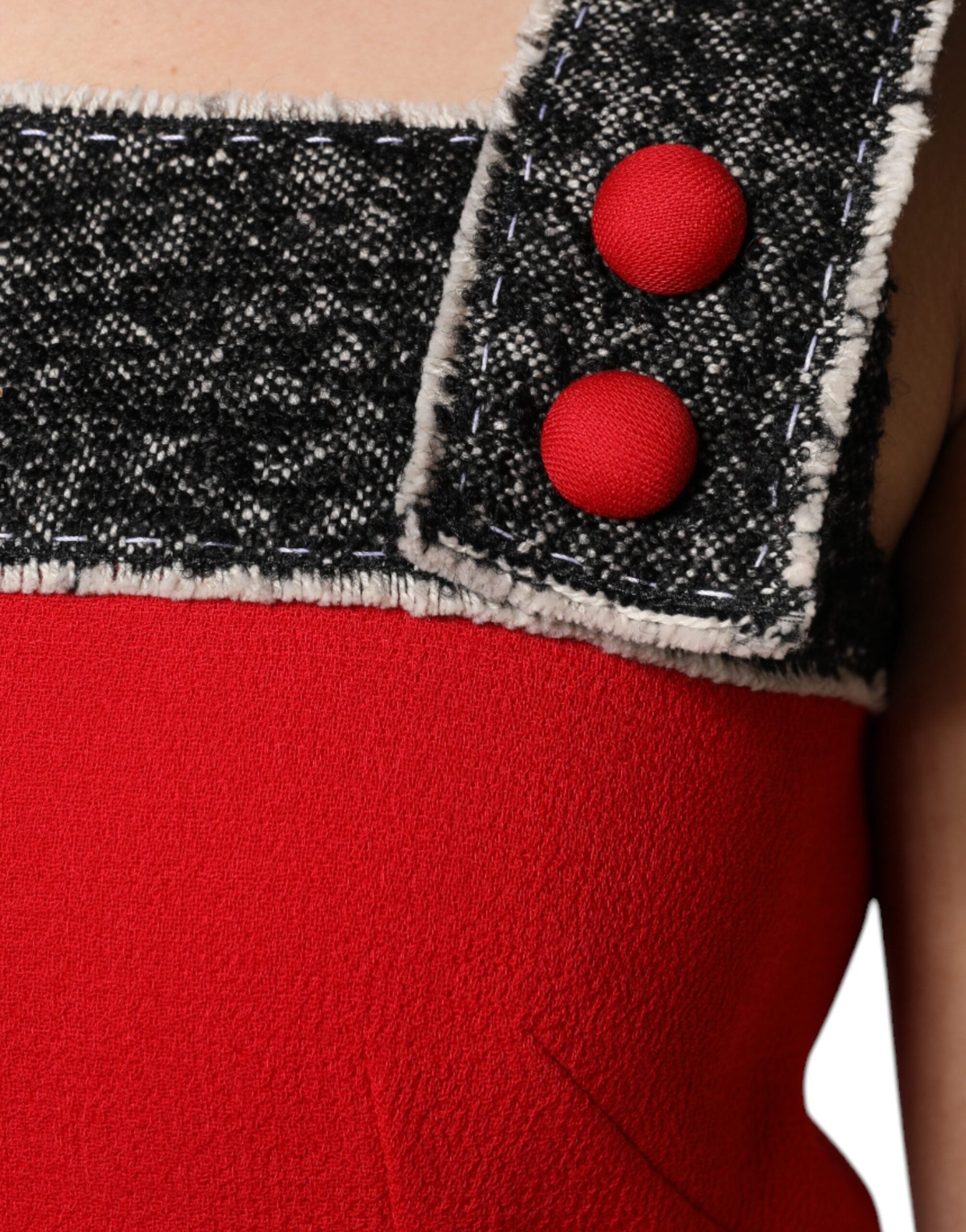 Dolce &amp; Gabbana Червена вълнена рокля без ръкави с изпъкнала линия