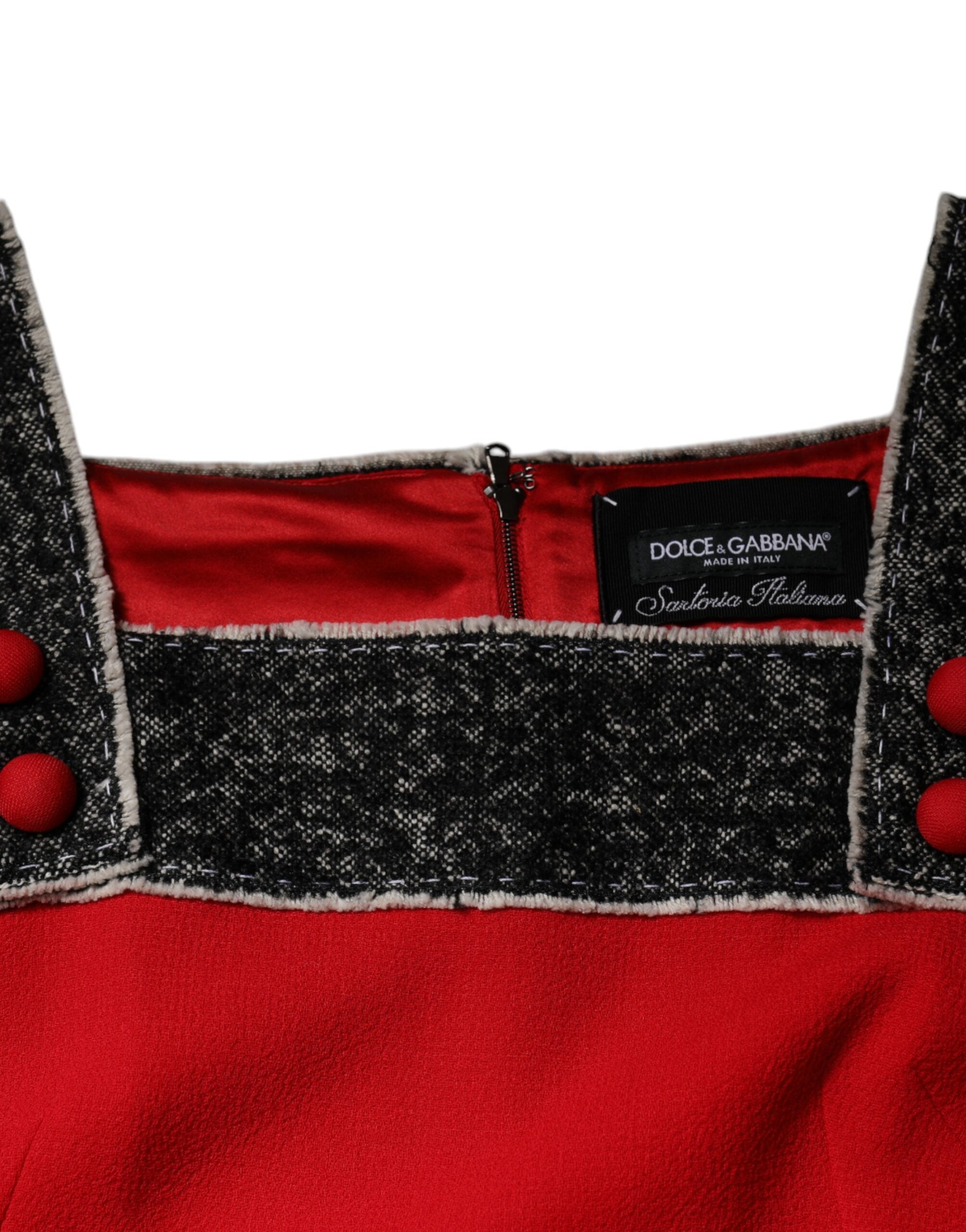 Dolce &amp; Gabbana Червена вълнена рокля без ръкави с изпъкнала линия