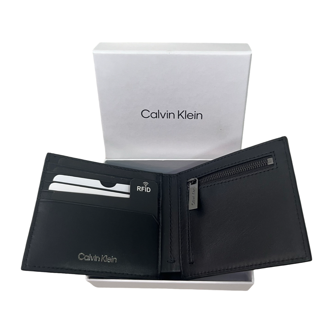 Мъжки портфейл от естествена кожа Calvin Klein K50K511835 в черно