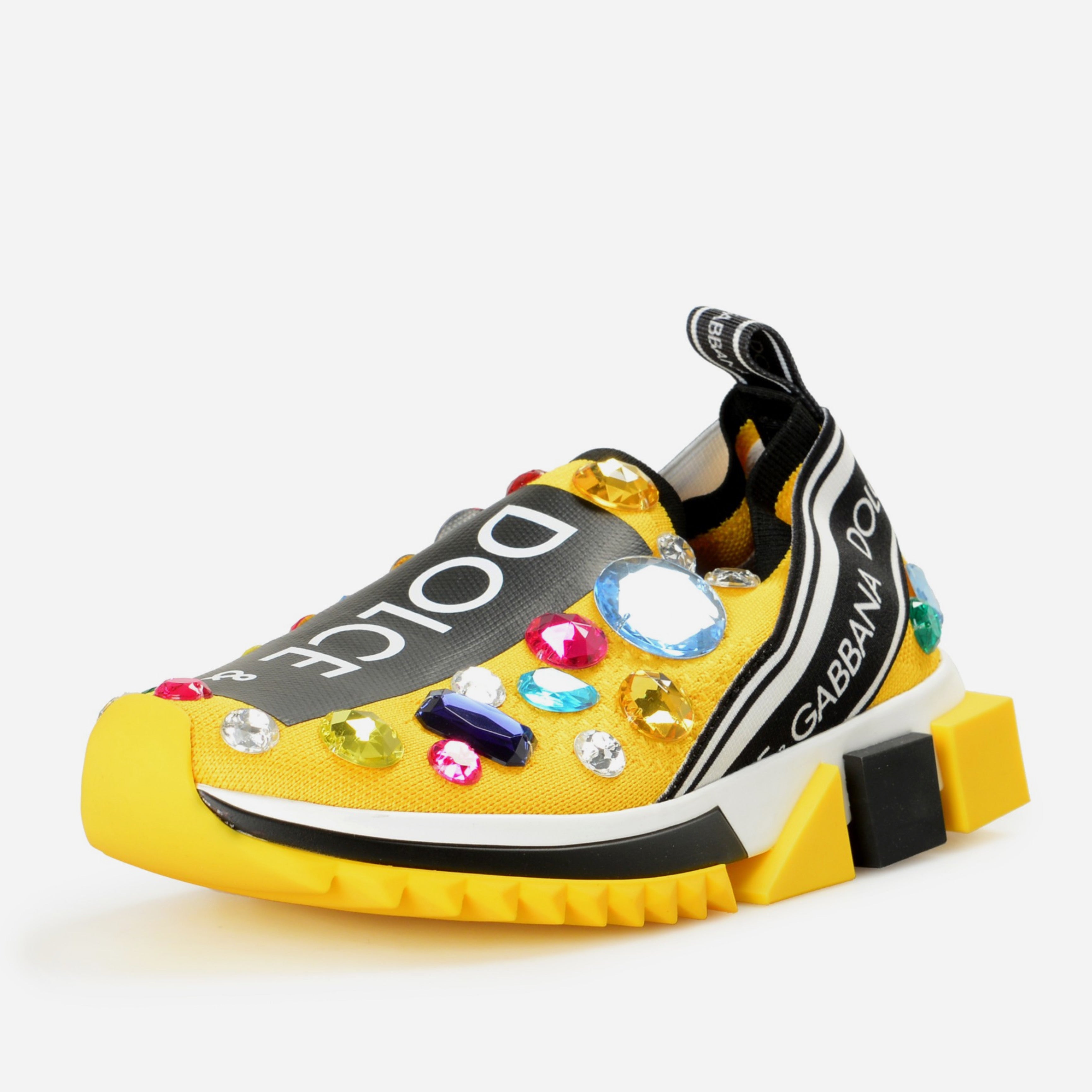 Дамски екстравагантни маратонки с камъни в жълто Dolce & Gabbana Sorrento Women’s Exquisite Yellow Techno Fabric Sneakers