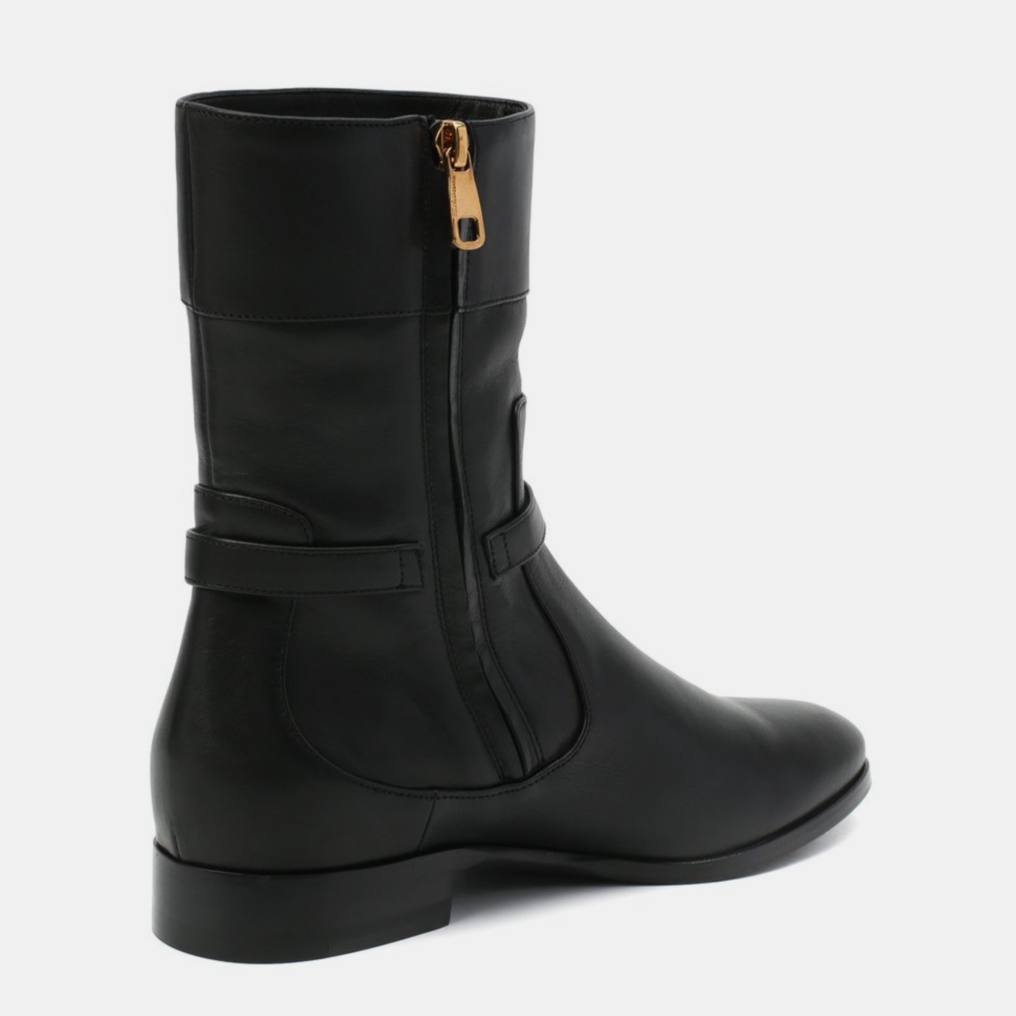 Дамски ботуши от естествена кожа Dolce & Gabbana Women’s Black Leather Logo Ankle Boots