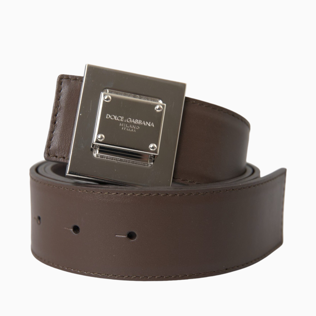 Дамски кафяв колан DOLCE & GABBANA Brown Calf Leather Square Metal Buckle Belt