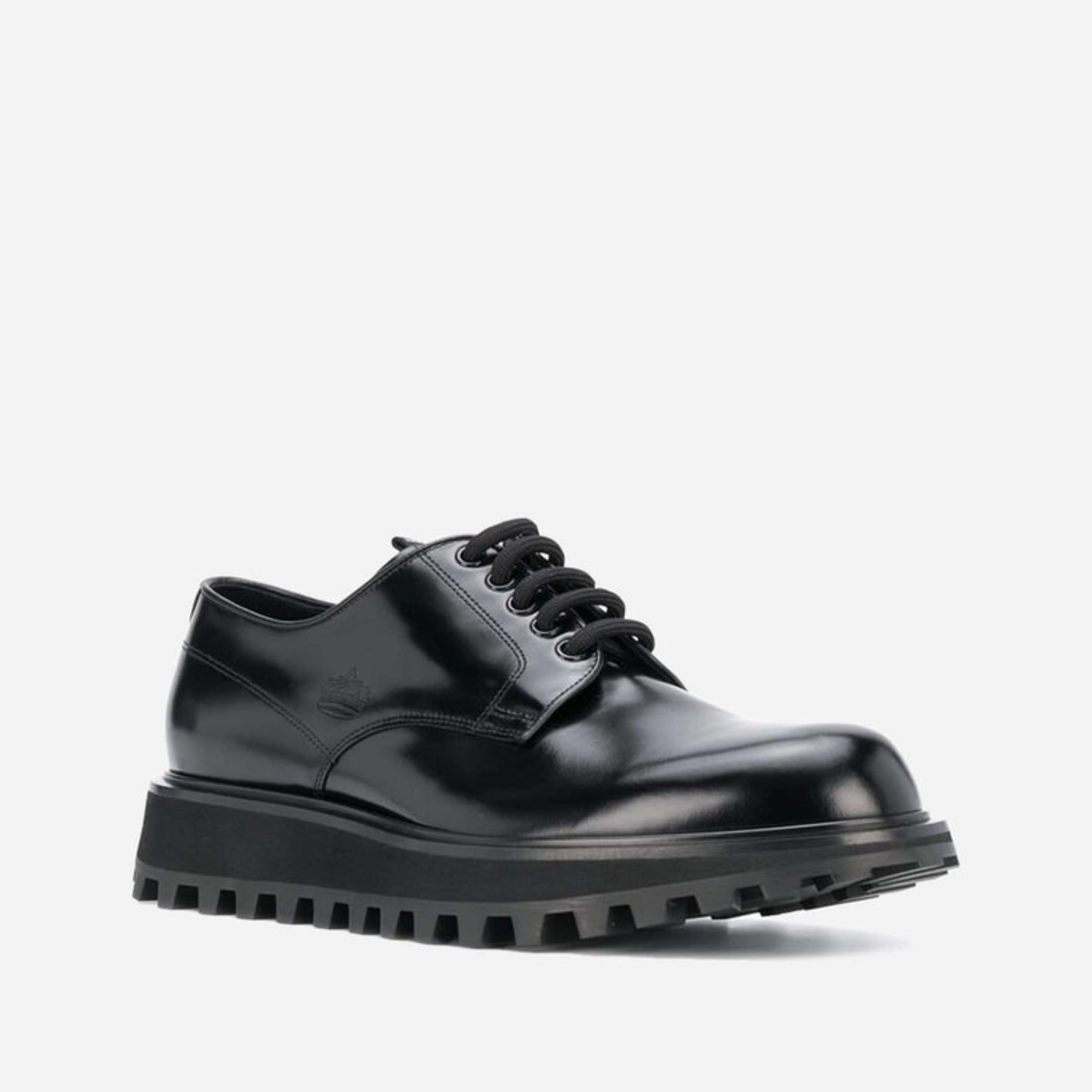 Мъжки луксозни дерби обувки Dolce & Gabbana Black Calf Leather Derby Formal Dress Shoes в черно