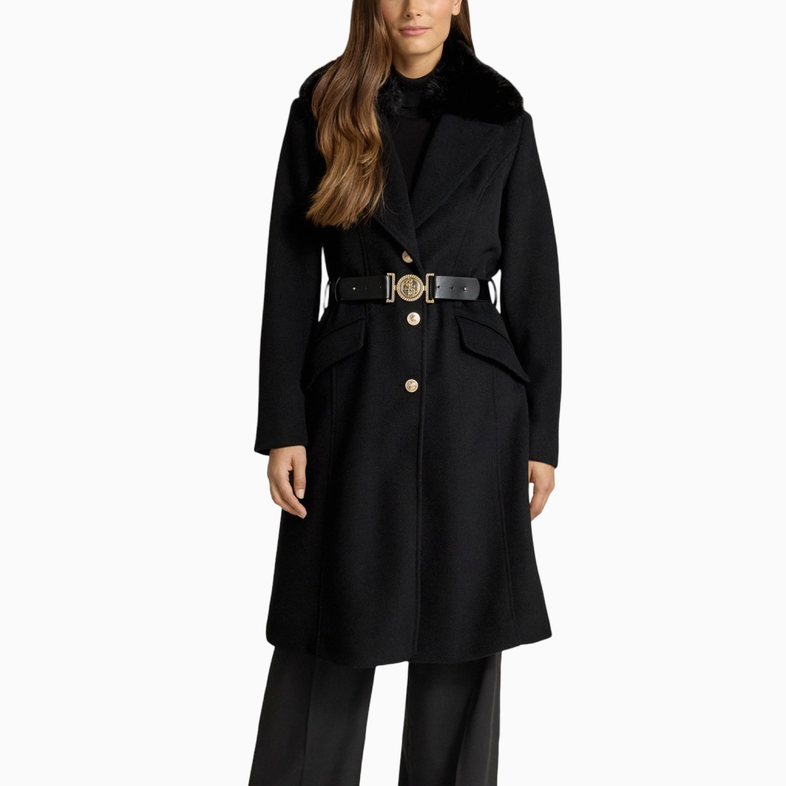 Дамско черно палто Guess Women Coat W5BL25 W2672 Front View