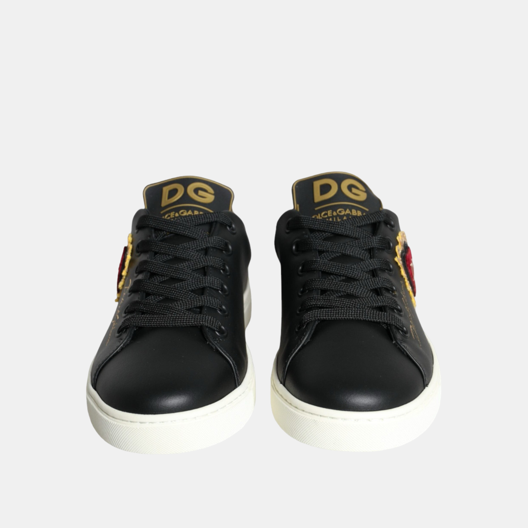 Дамски черни кецове Dolce & Gabbana Black Portofino Sacred Heart Sneakers