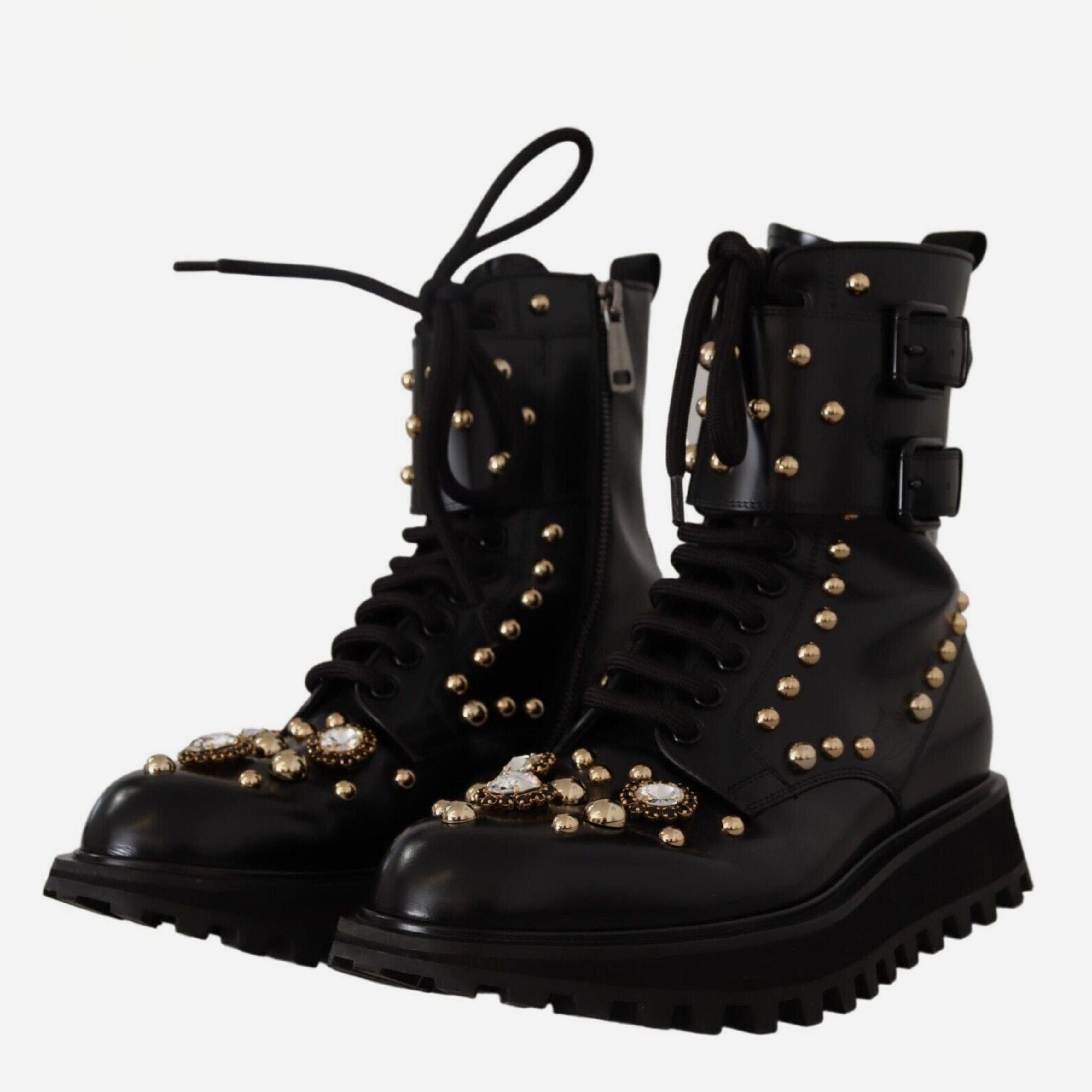 Мъжки луксозни боти Dolce & Gabbana Black Crystal-Studded Formal Ankle Boots