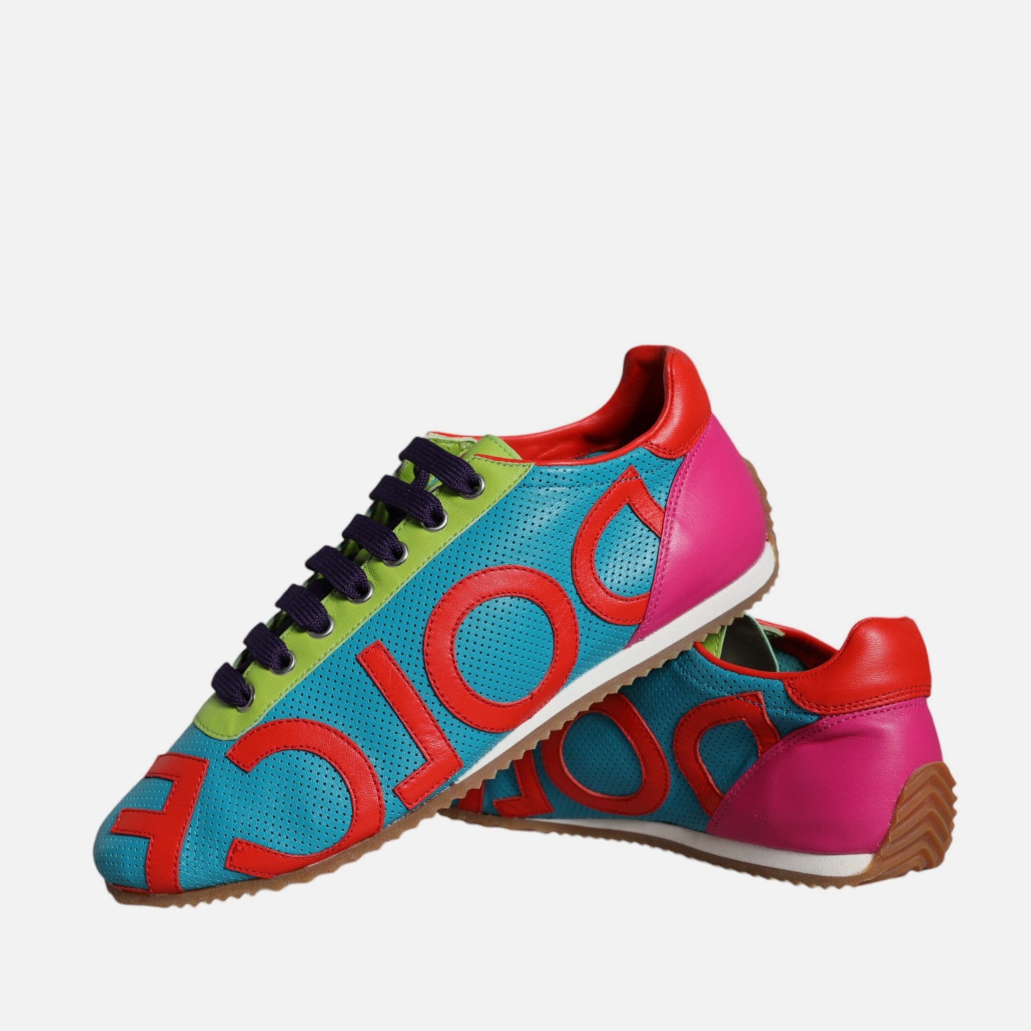 Дамски разноцветни спортни обувки от естествена кожа Dolce & Gabbana Women’s Multicolor Leather Logo Casual Sneakers