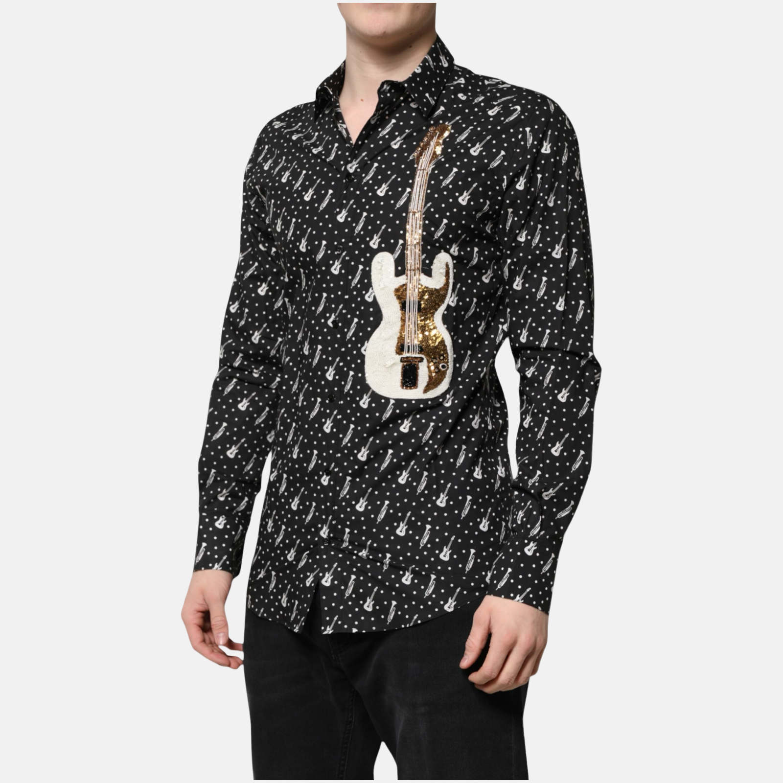 Мъжка риза Dolce & Gabbana Gold Instrument Embellished Men Shirt Front View