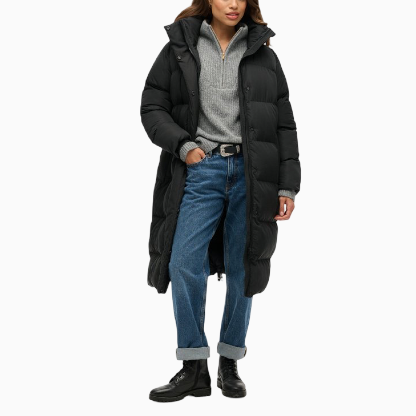 Дамско дълго черно яке Superdry Women Jacket Women Jacket W5011801A Front View