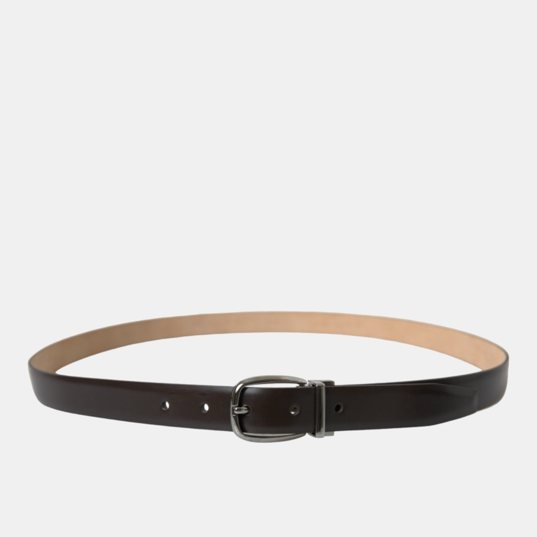 Dolce & Gabbana Leather Men Belt with Eye-Catching Buckle