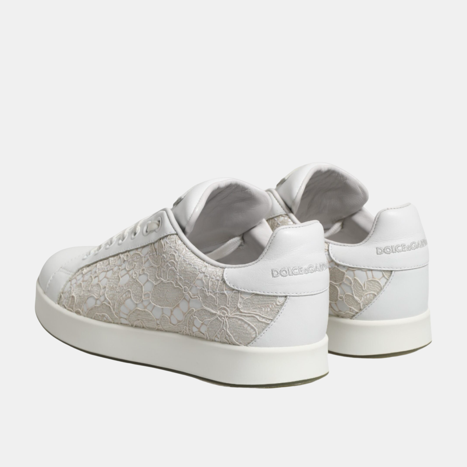 Dolce & Gabbana Lace Insert Portofino Women Sneakers Heel View