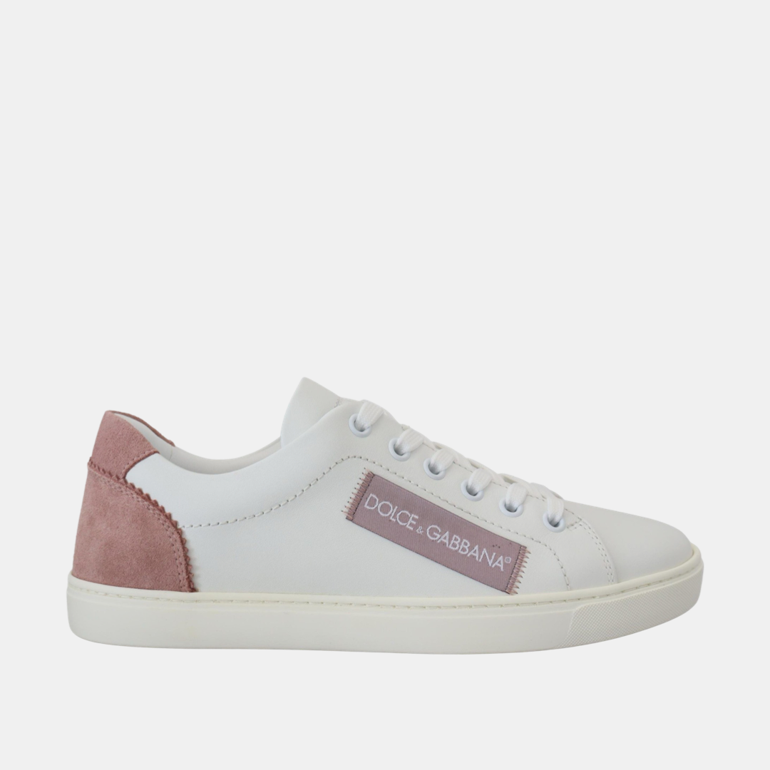 Дамски бели кецове Dolce & Gabbana
Chic White Pink Leather Low-Top Sneakers