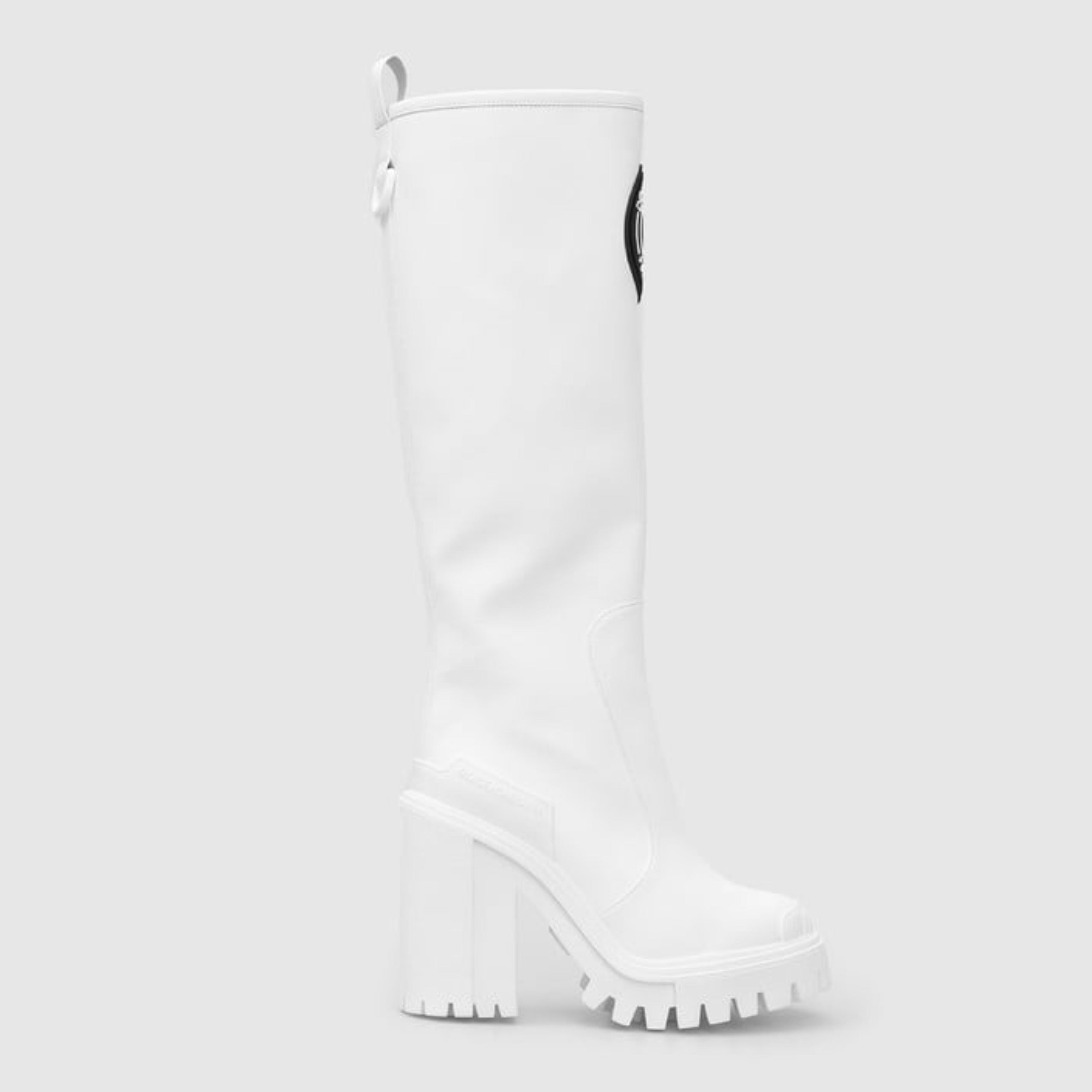 Дамски луксозни ботушу до коляното в бяло Dolce & Gabbana Women’s White Cotton Logo Heels Knee High Boots