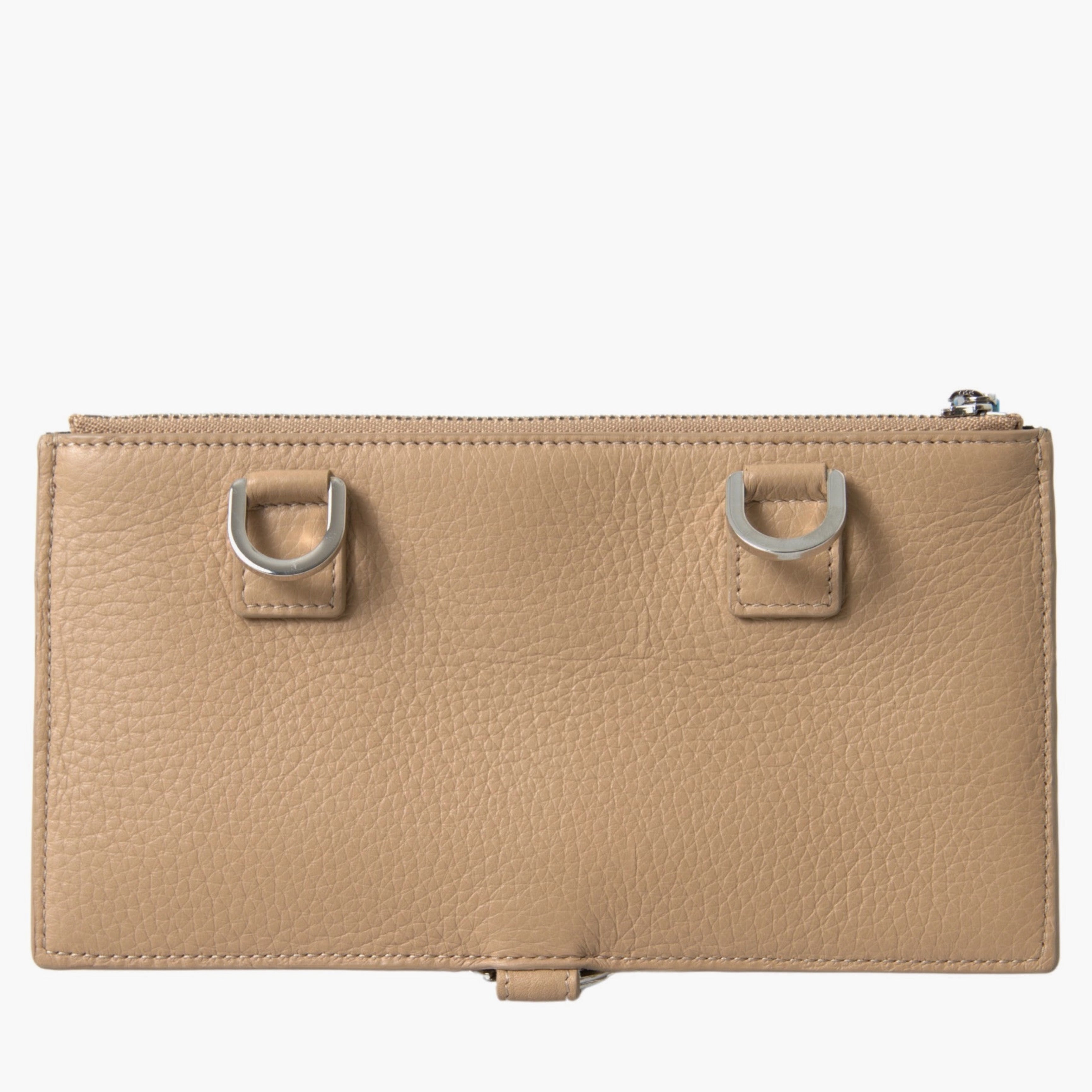 Дамско бежово луксозно портмоне с каишка от естествена кожа Dolce & Gabbana Women’s Elegant Beige Leather Wallet Cardholder with Detachable Strap