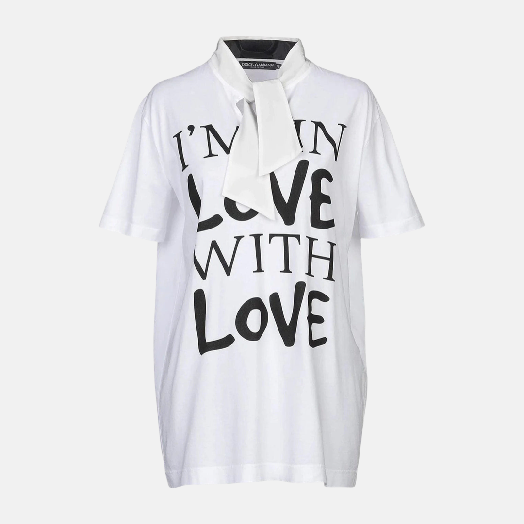 Дамска тениска Dolce & Gabbana Chic Love Slogan Silk Cotton Tee