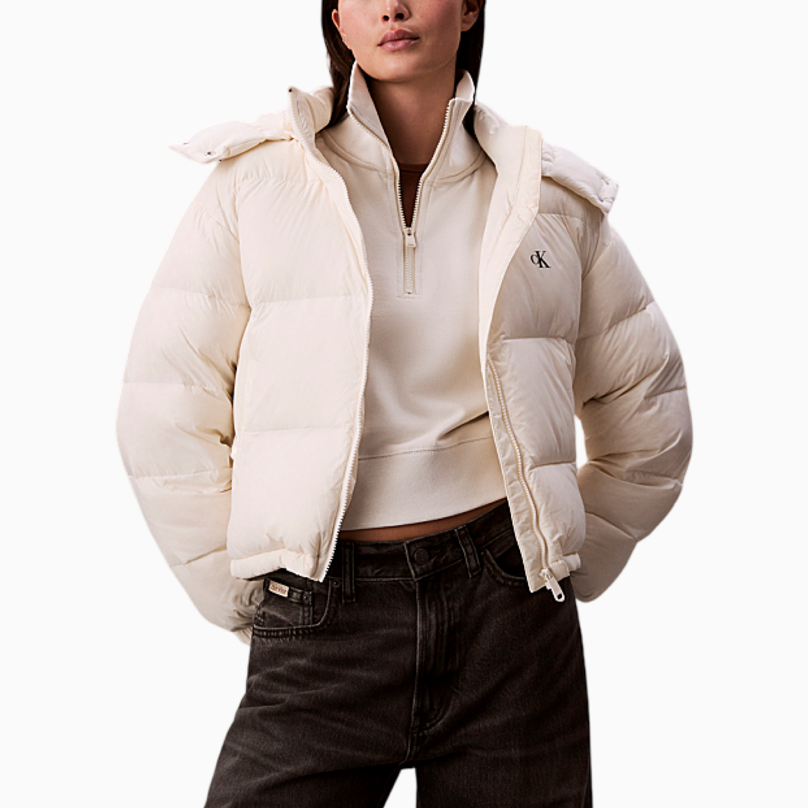 Дамски бяло яке Calvin Klein Jeans Women Jacket LV047D501G VDV Front View