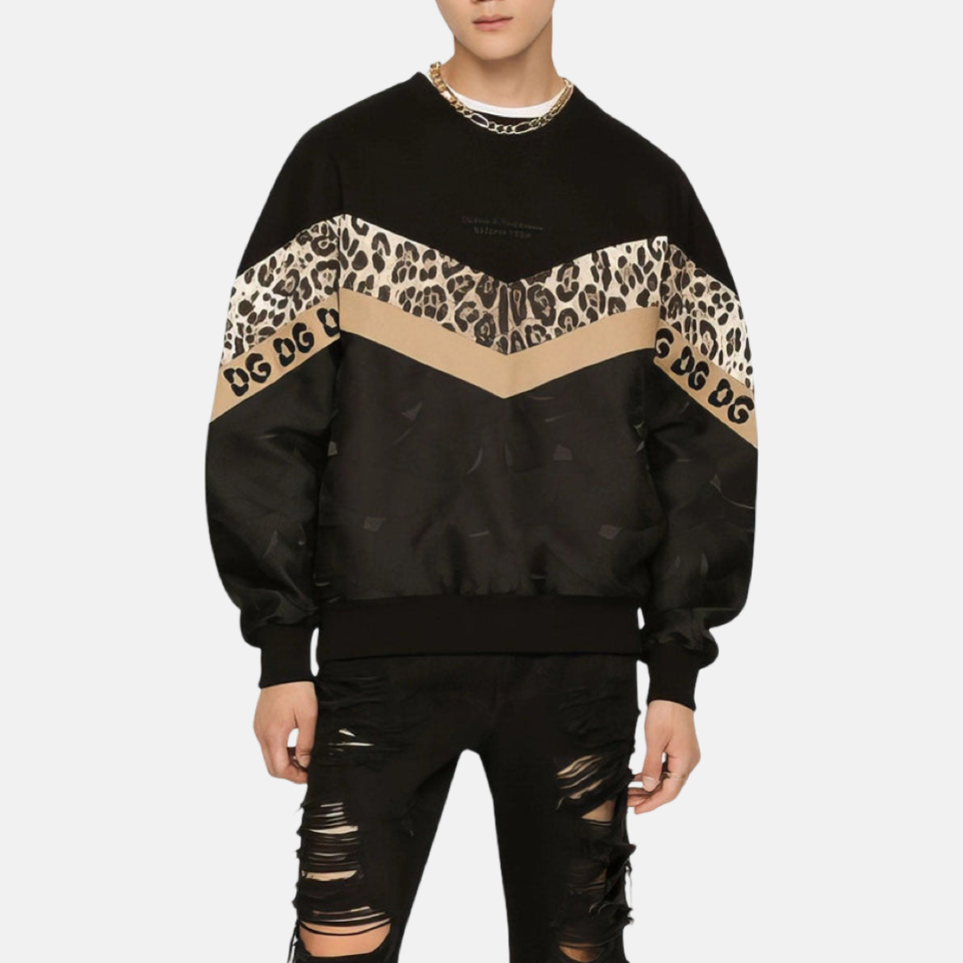 Мъжка блуза Dolce & Gabbana Black Leopard Crew Neck Sweatshirt