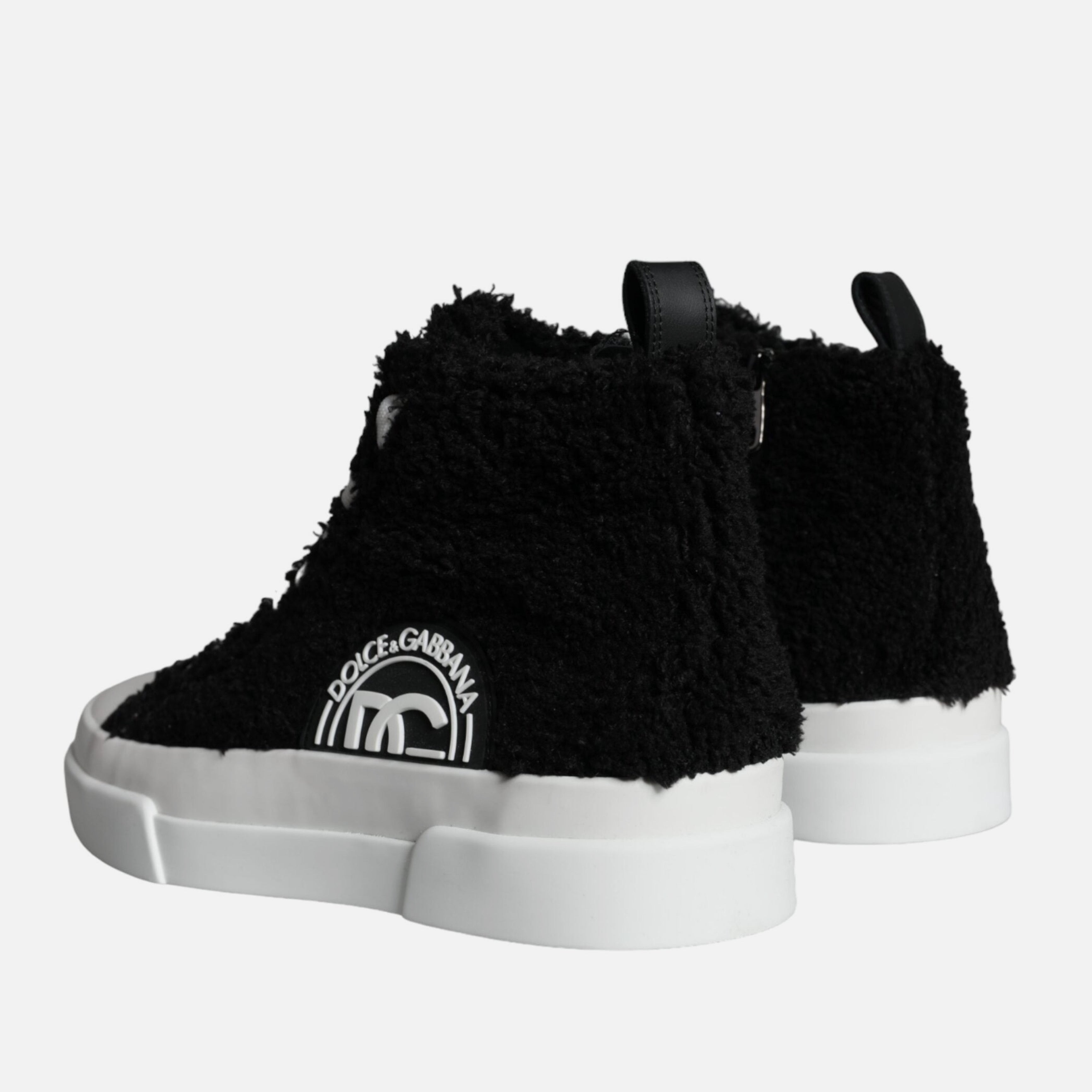 Мъжки високи кецове в черно Dolce & Gabbana Men’s Black White Fur Logo High Top Sneakers