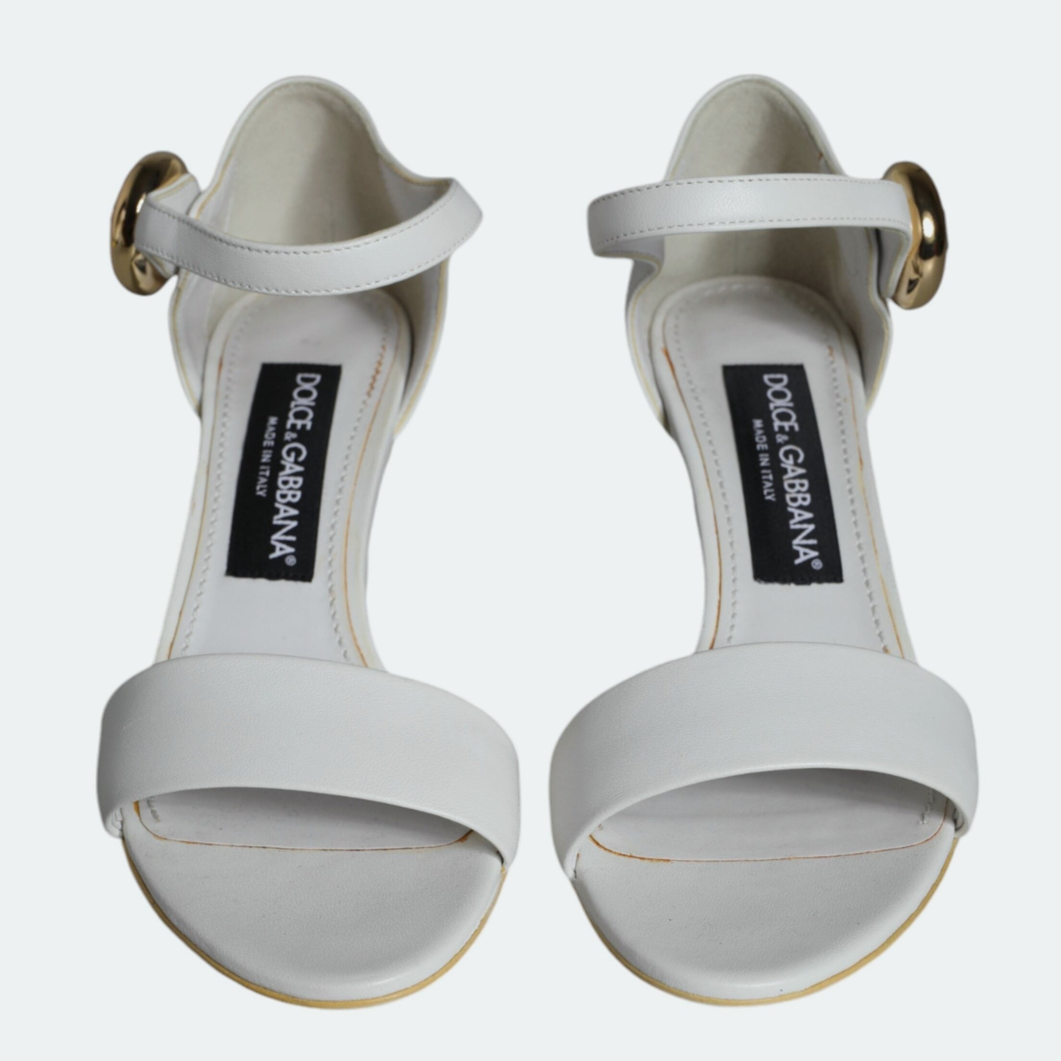 Дамски луксозни сандали на токче от естествена кожа в бяло DOLCE & GABBANA Keira Women’s Luxury White Leather Heels Sandals