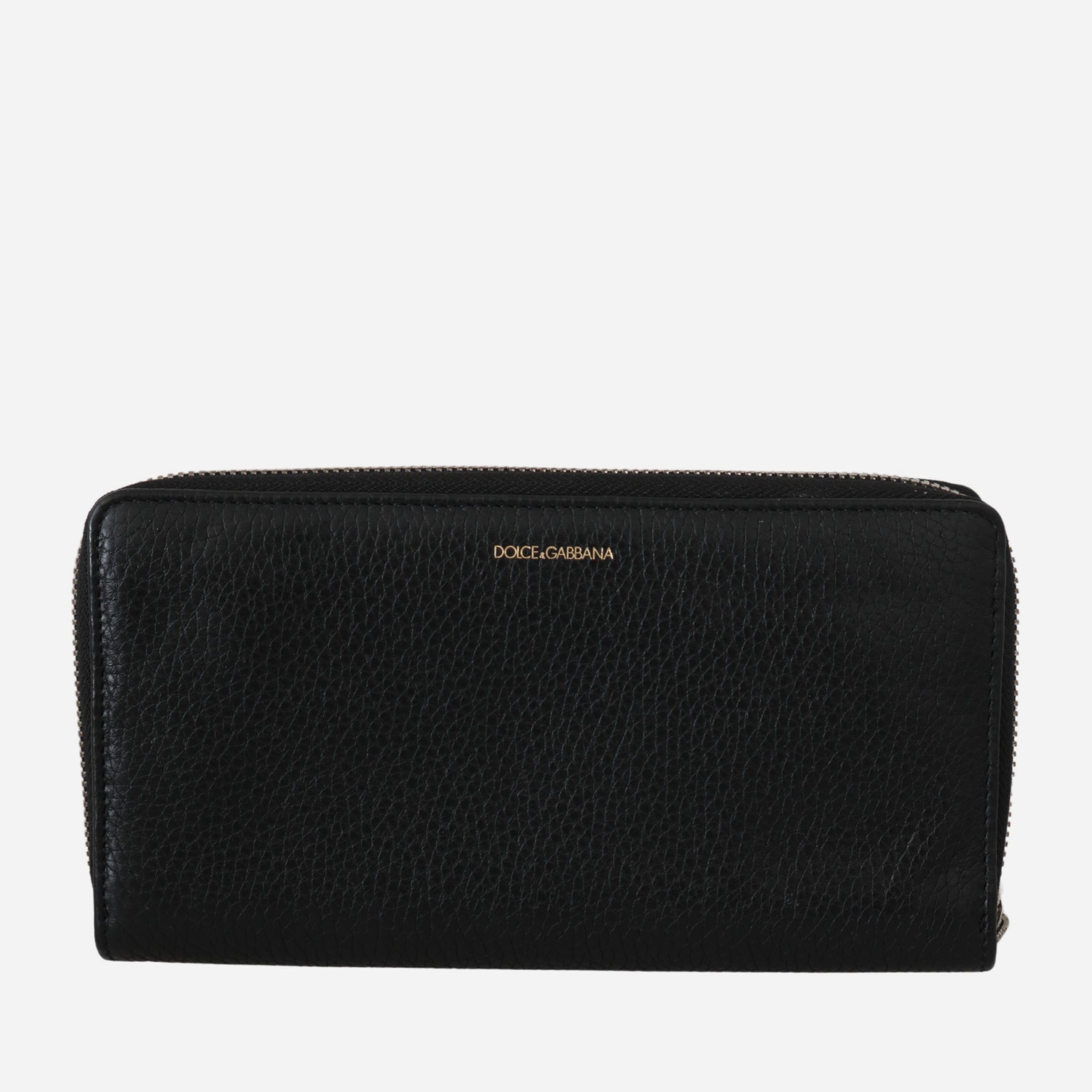 Луксозен унисек клъч портфейл от естествена кожа D.D.S.G. Dolce & Gabbana Unisex Elegant Black Leather Zip Continental Clutch Wallet