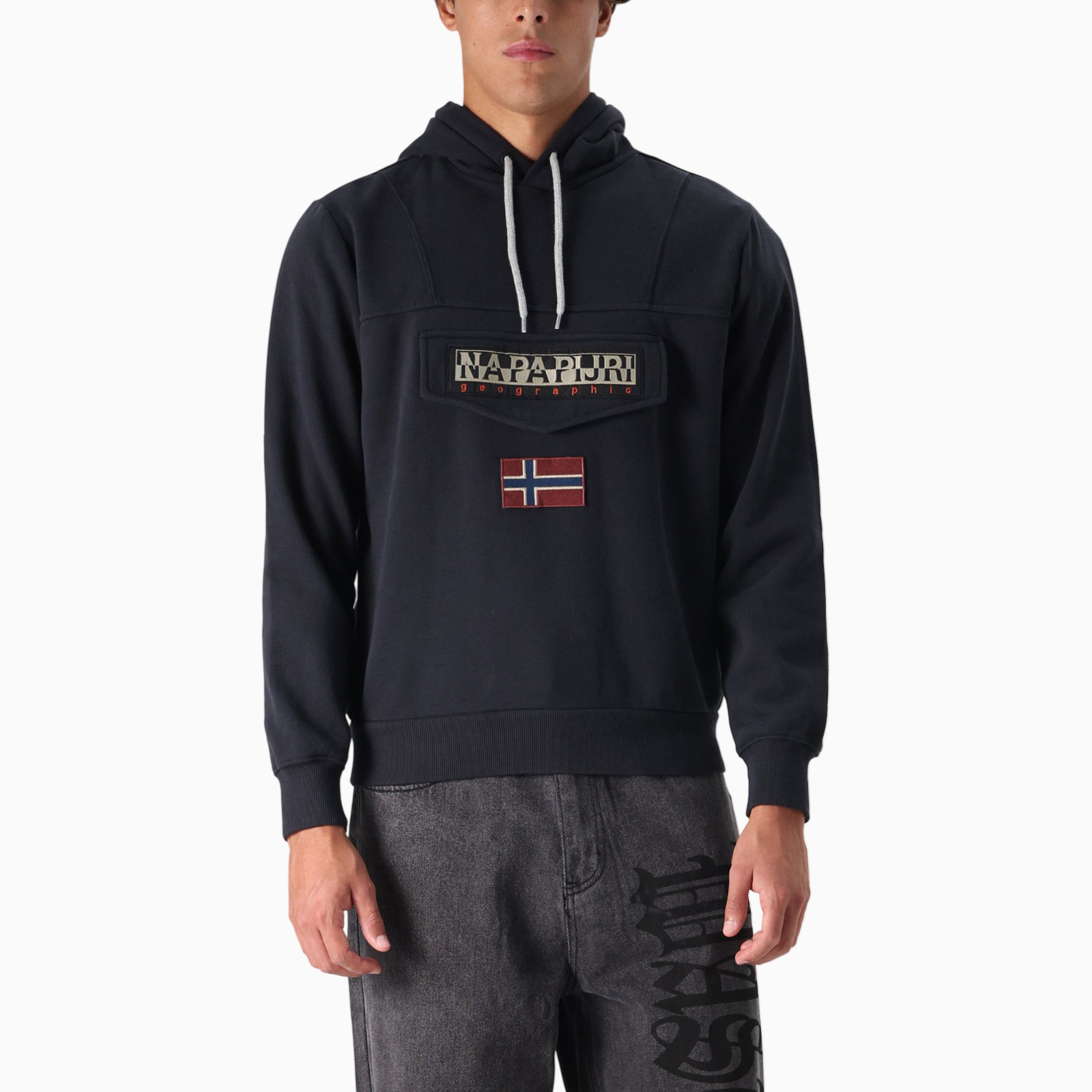 Мъжко черно худи Napapijri Men Hoodie NP0A892T Front View
