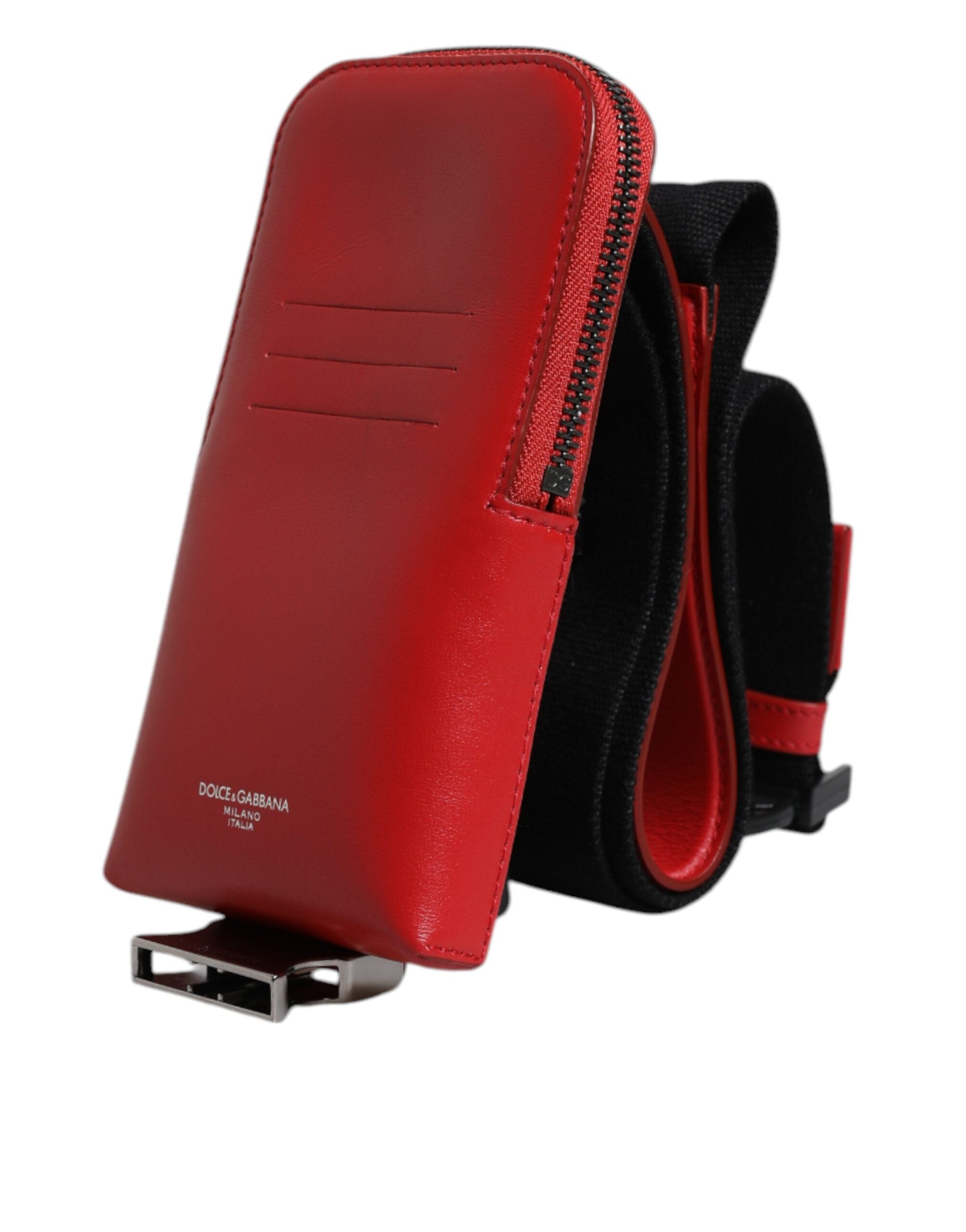 Портфейл Dolce &amp; Gabbana с червена кожа с цип и държач за карти с широка каишка (копие)