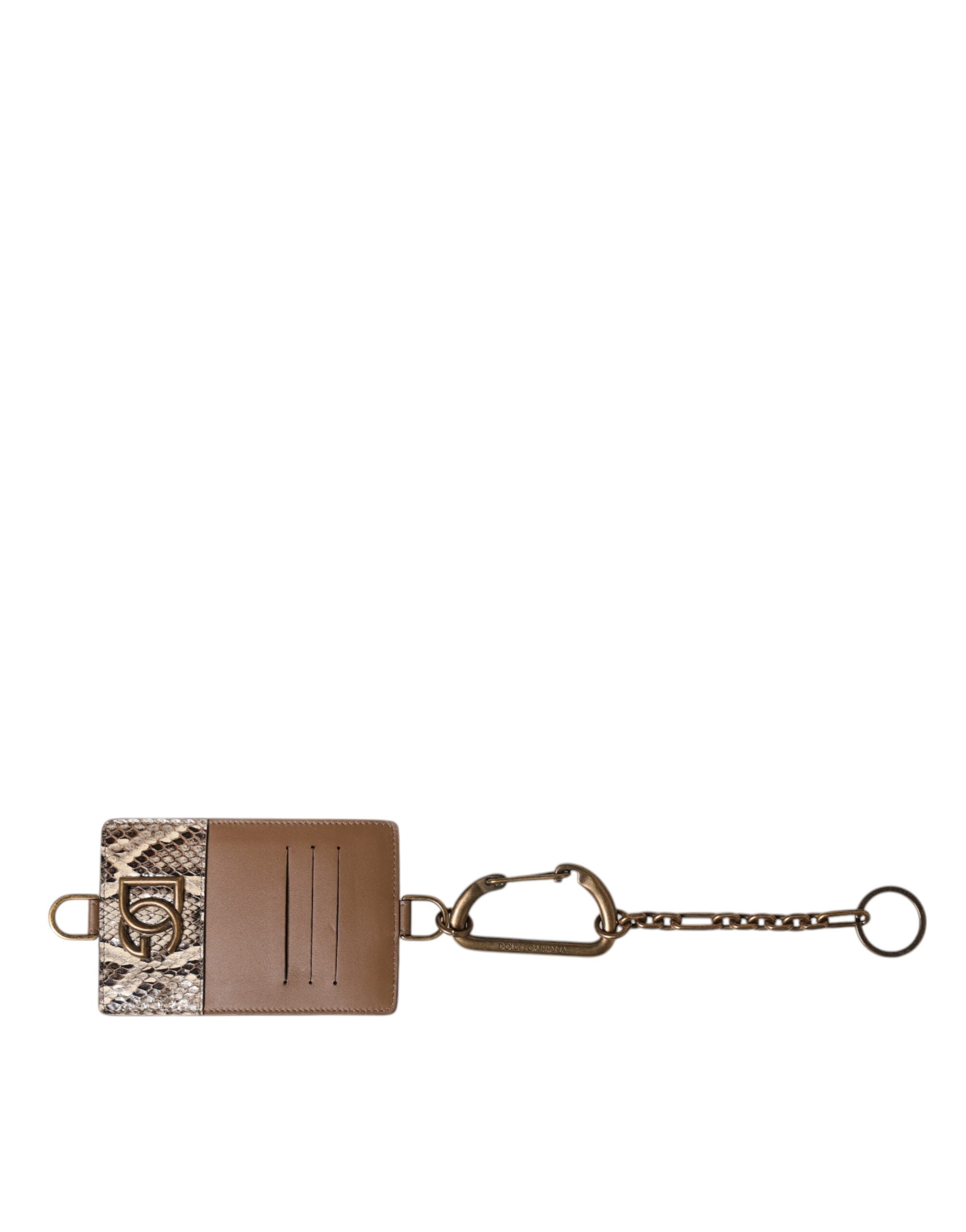 Dolce &amp; Gabbana кафяв екзотичен кожен портфейл с плака с лого DG
