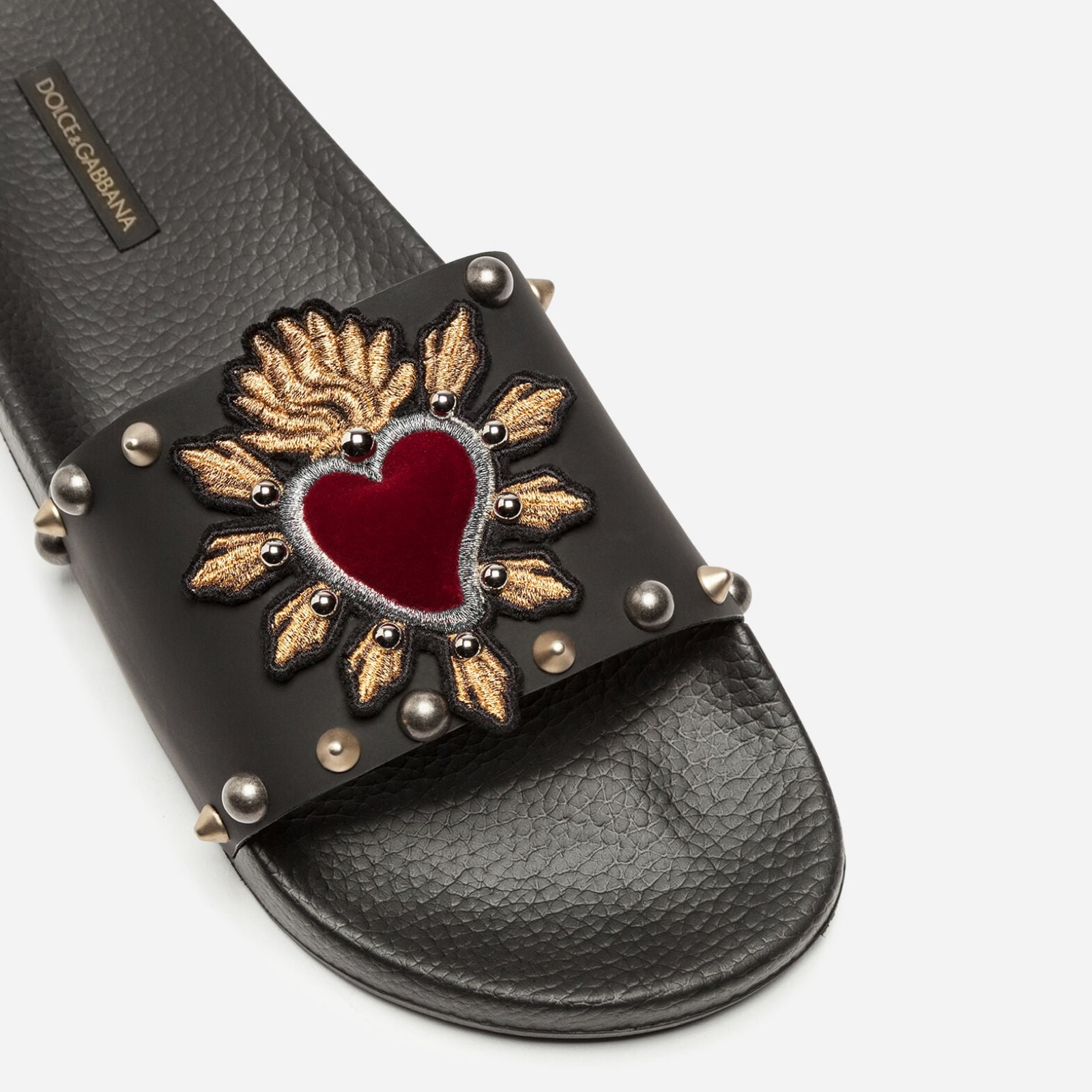 Dolce & Gabbana Black Heart Patch Men Slippers Close-Up