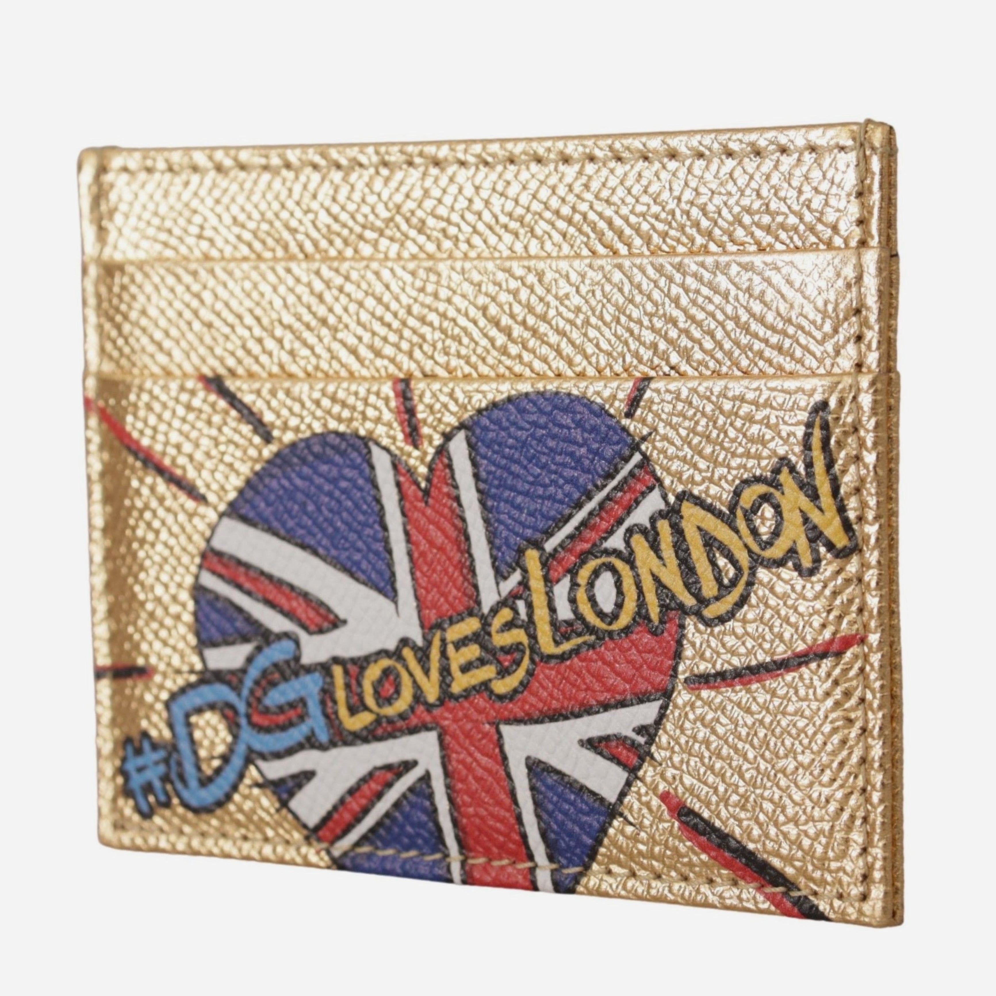 Луксозен картхолдър от естествена кожа в златисто #DGLovesLondon Dolce & Gabbana Unisex Luxury Gold Leather Cardholder