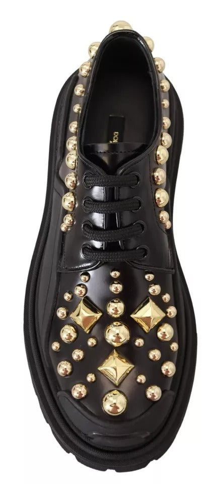 Dolce &amp; Gabbana черни кожени трекинг дерби обувки, украсени