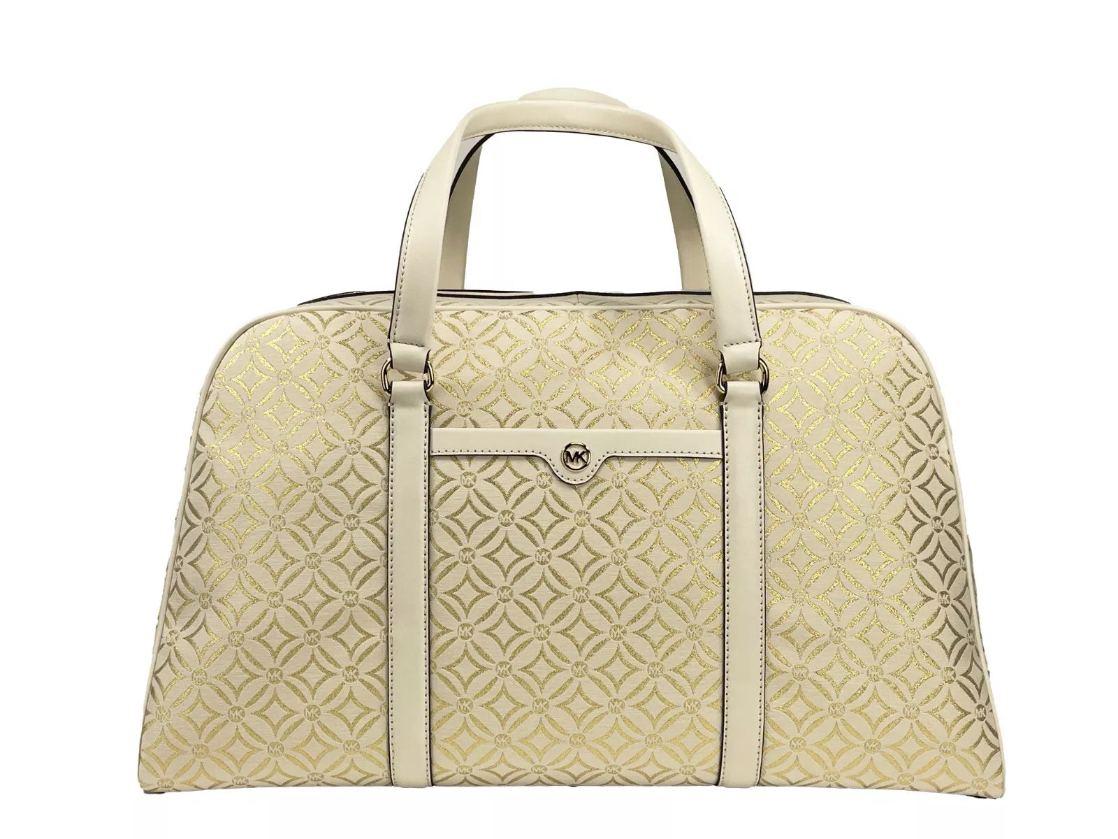 Michael Kors Travel XL Weekender Duffle Luggage Bag Creme Gold